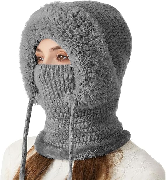Women's 3-in-1 Beanie with Neck Protection One Size Grey - Image 1