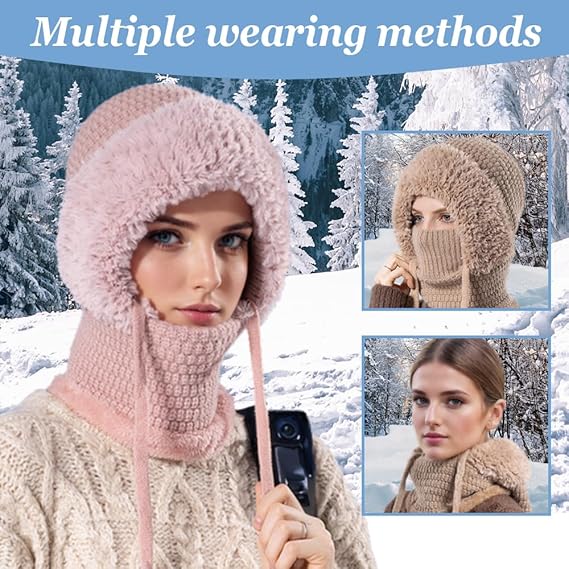 Women's 3-in-1 Beanie with Neck Protection One Size Grey - Image 2