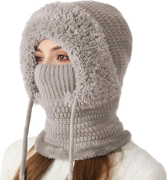 3-in-1 Women's Beanie Hat with Neck Warmer One Size Khaki - Image 1