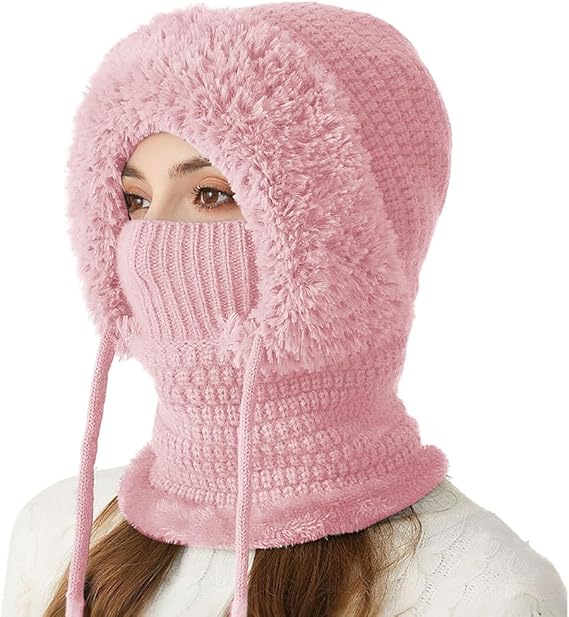 Women's 3-in-1 Beanie with Neck Protection One Size Pink - Image 1