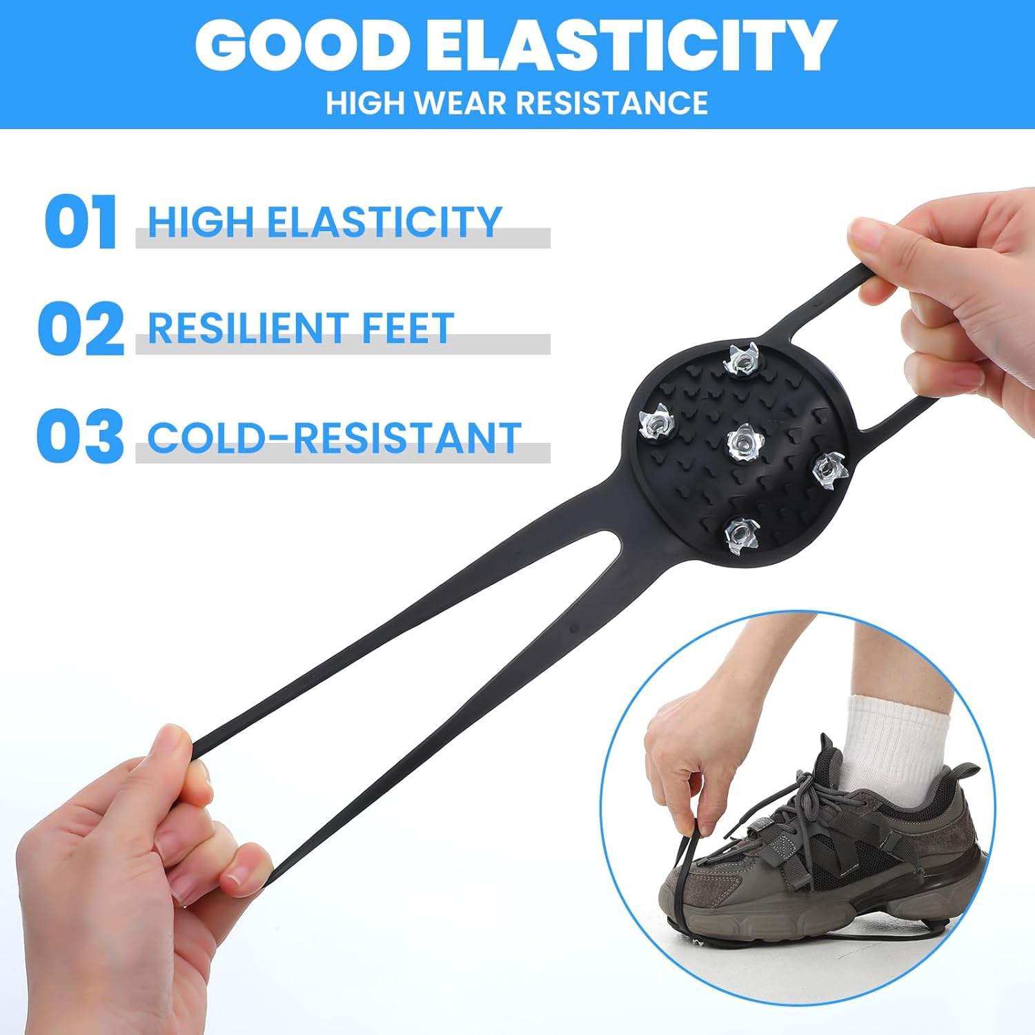 Anti-Slip Spikes Crampons with 5 Steel Teeth 2 Pairs for Traction on Ice and Snow - Image 3