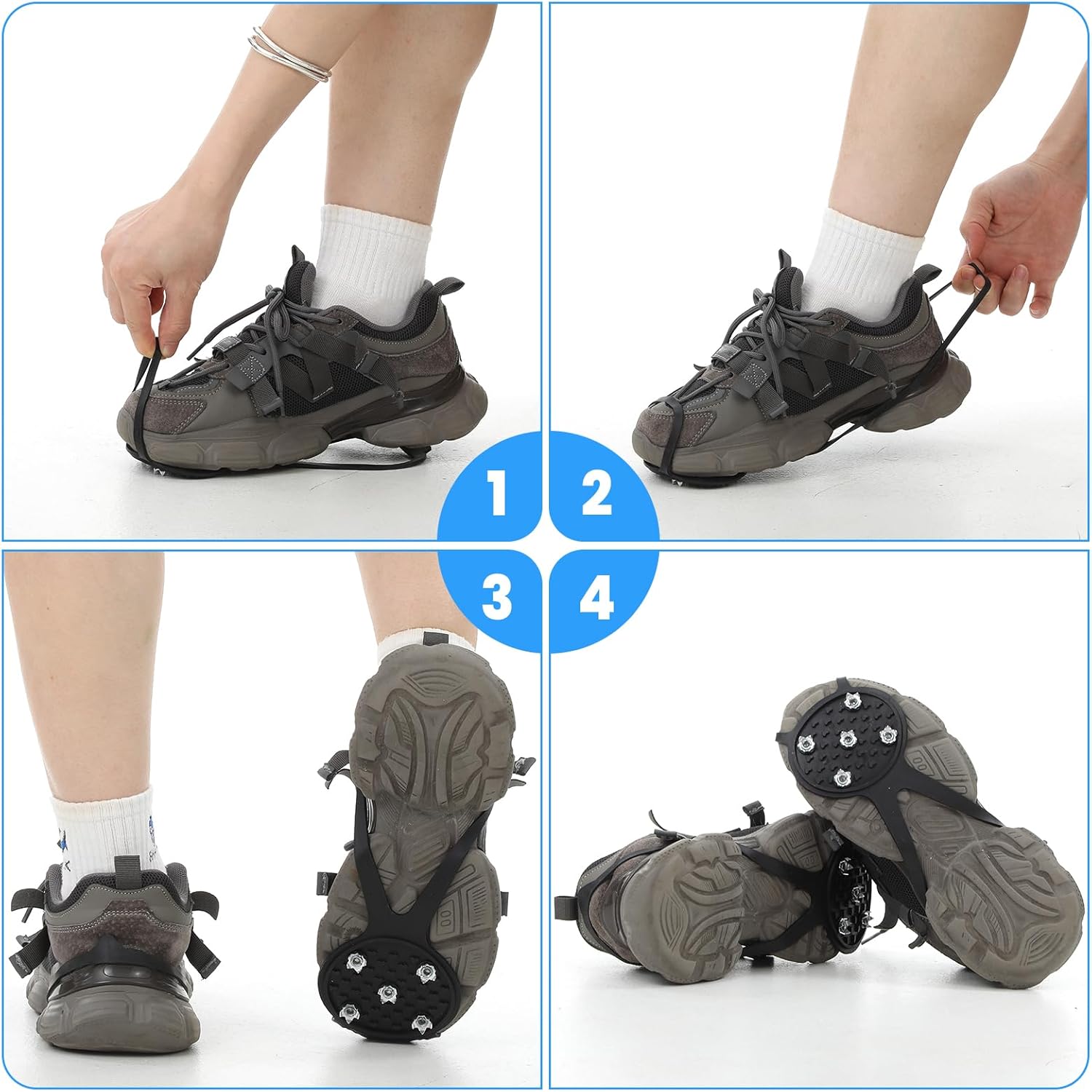 Anti-Slip Spikes Crampons with 5 Steel Teeth 2 Pairs for Traction on Ice and Snow - Image 5