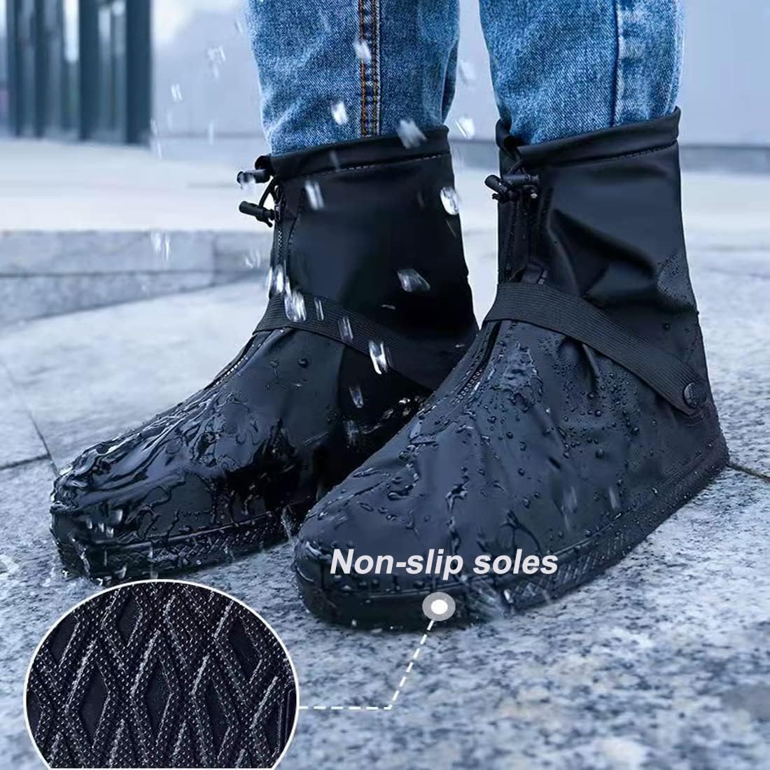 Waterproof Reusable Anti-Slip Over Shoes Boot Covers Size 40-42 Black 1 Pair - Image 4