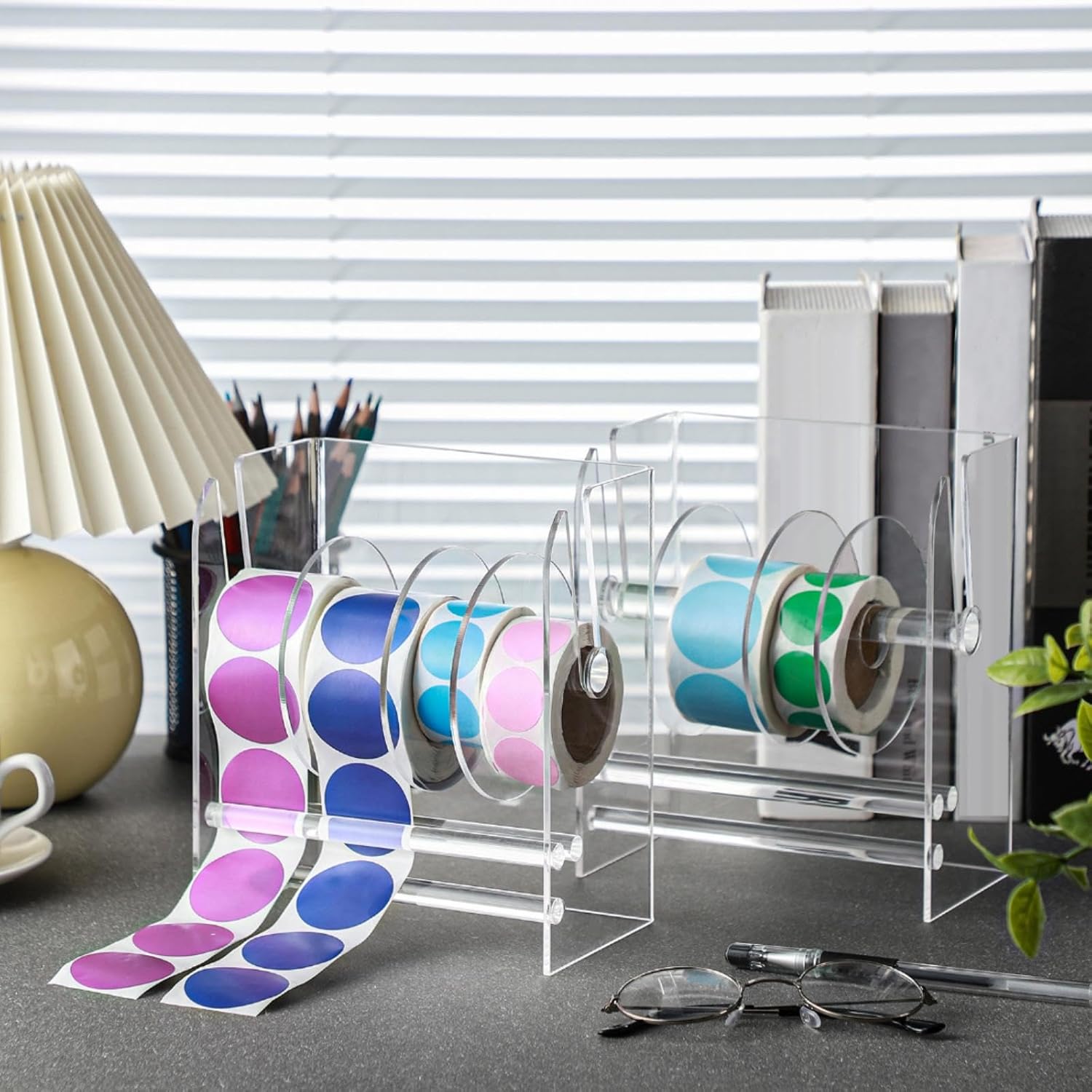 Adjustable Label Dispenser with 4 Rolls Transparent Design - Image 3