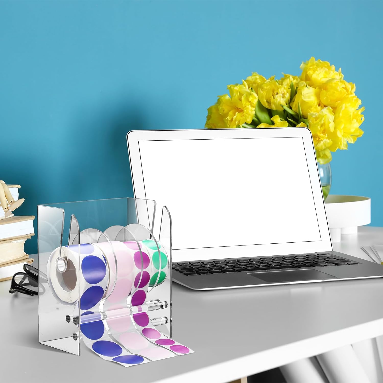 Adjustable Label Dispenser with 4 Rolls Transparent Design - Image 6