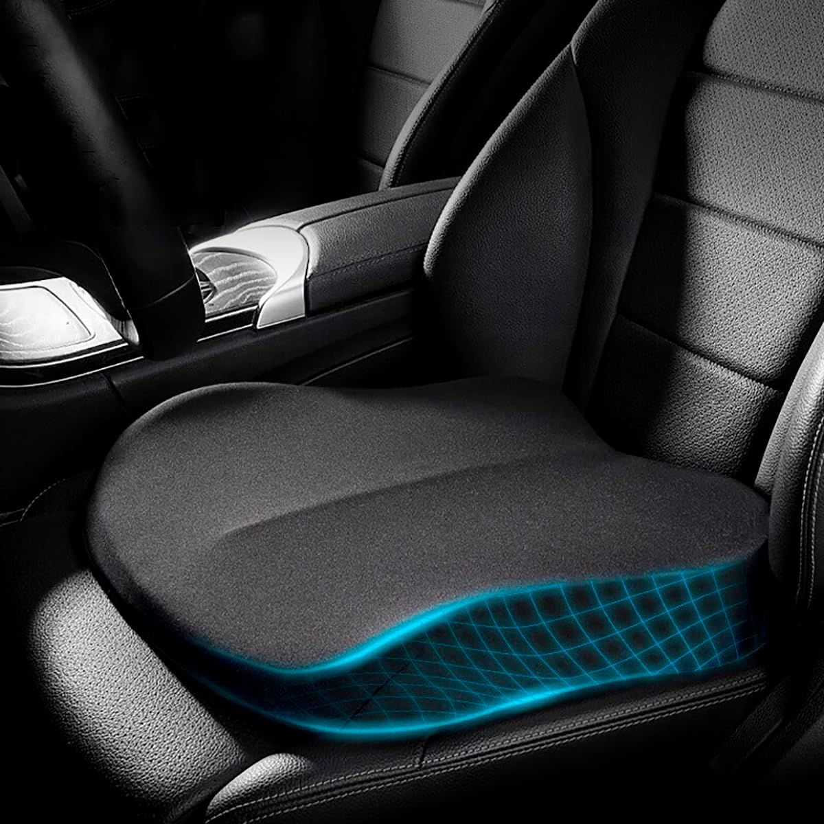 Memory Foam Car Seat Cushion 42x42x10cm Black - Comfortable Supportive Auto Seat Pillow for Enhanced Driving Experience - Image 1
