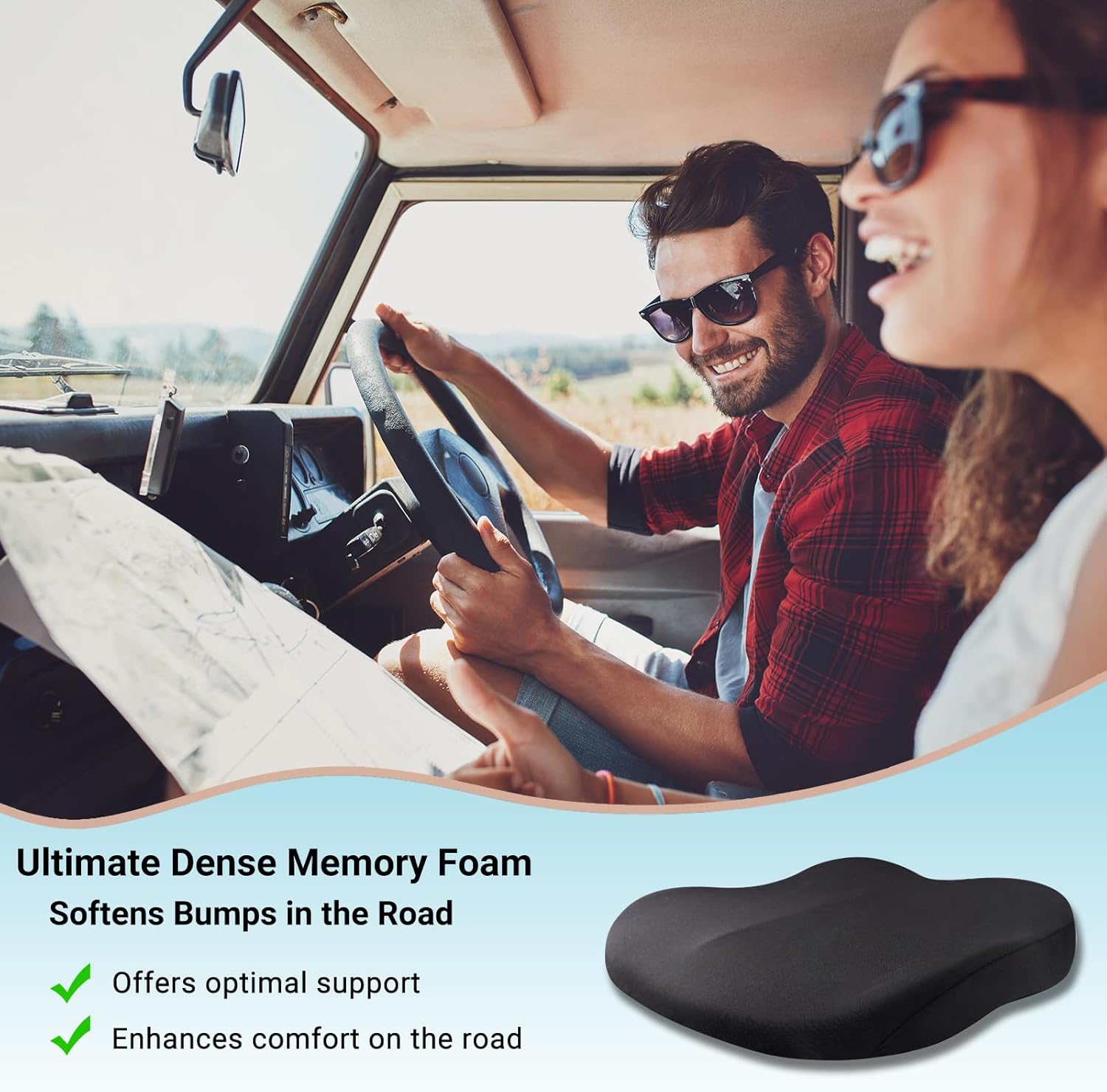 Memory Foam Car Seat Cushion 42x42x10cm Brown - Comfortable Supportive Auto Seat Pillow for Enhanced Driving Experience - Image 3