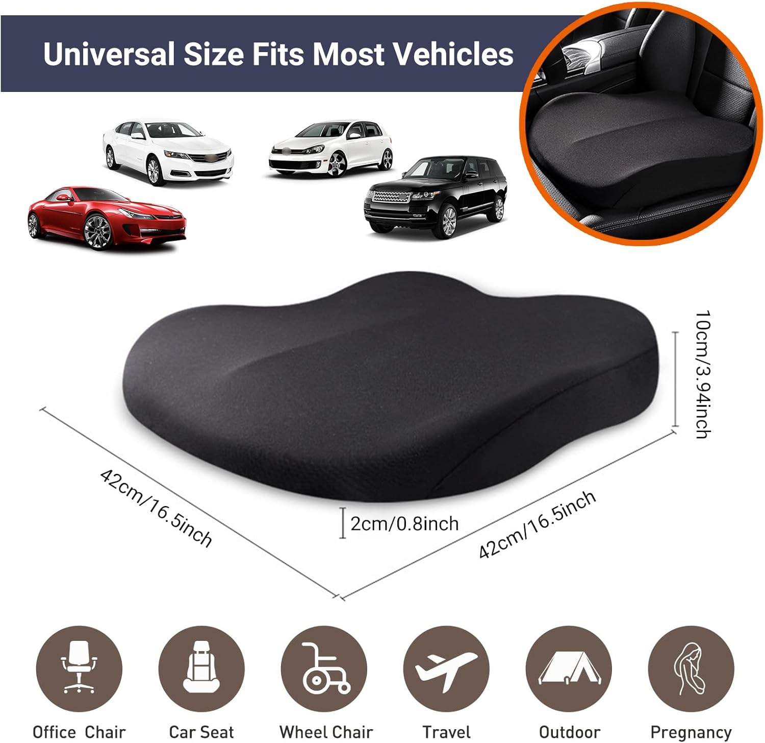 Memory Foam Car Seat Cushion 42x42x10cm Grey - Comfortable Support for Car Seats - Image 4
