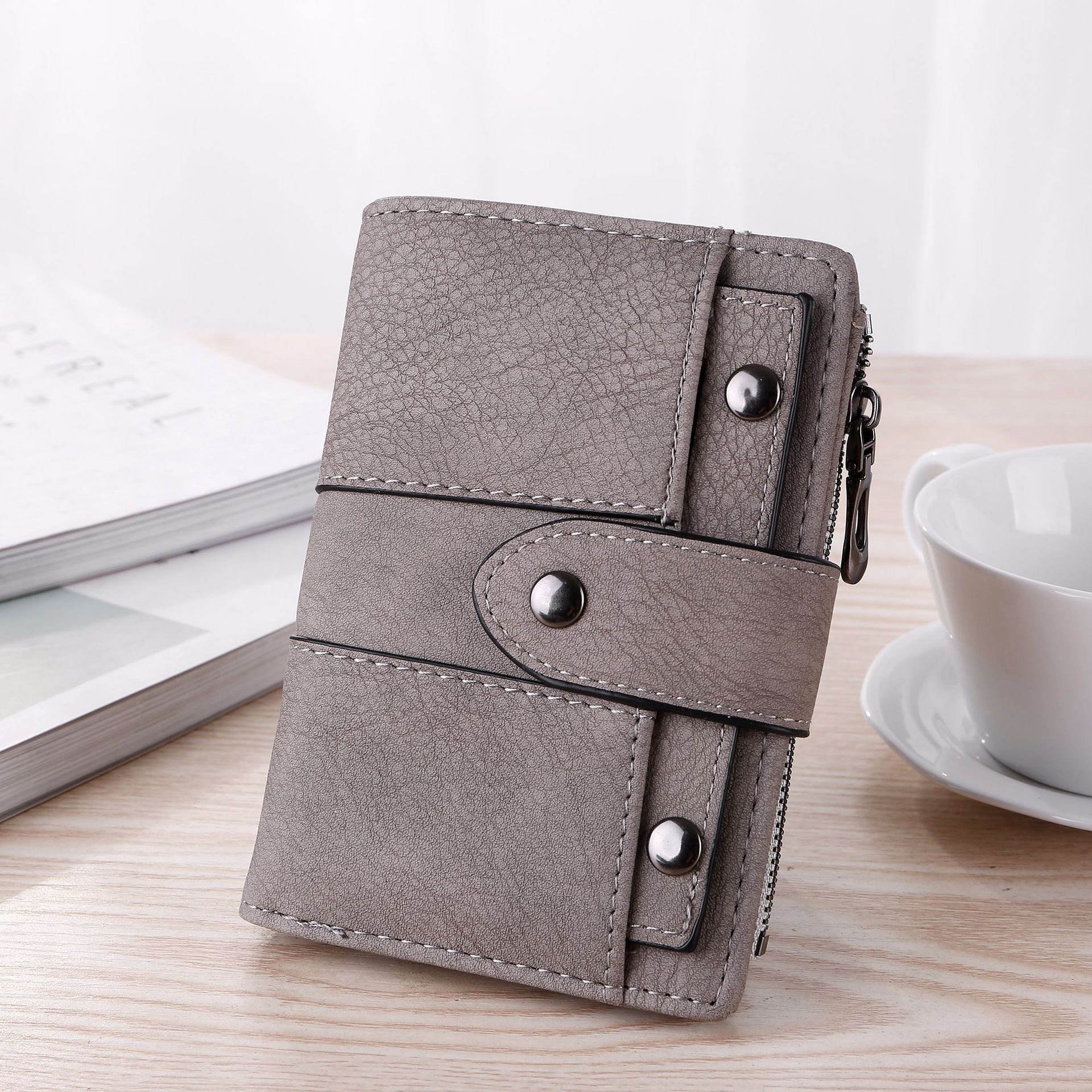 Women's Faux Leather Wallet Light Grey Coin Purse Card Holder - Image 1
