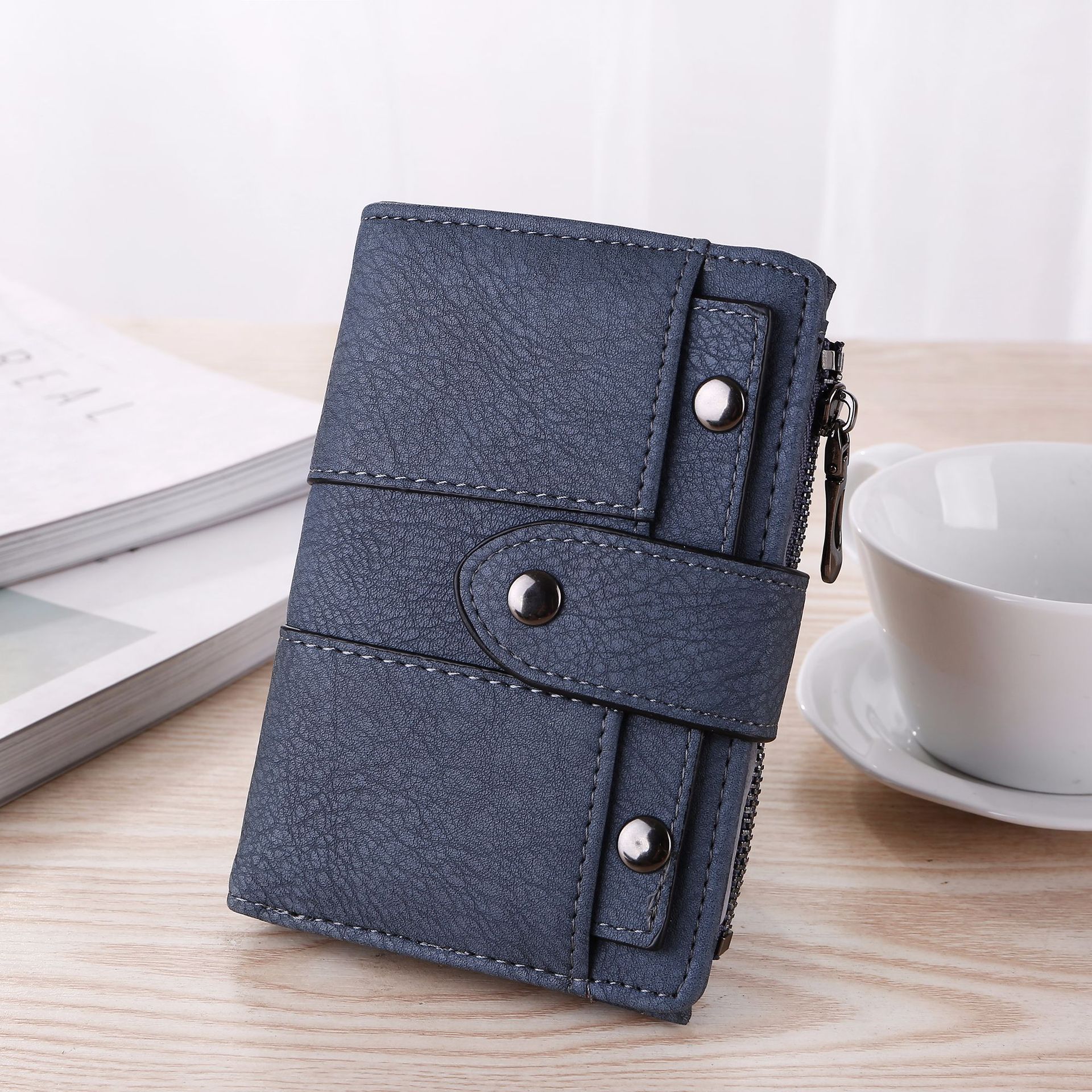 Women's Faux Leather Wallet Blue Coin Purse Card Holder Clutch Bag - Image 1