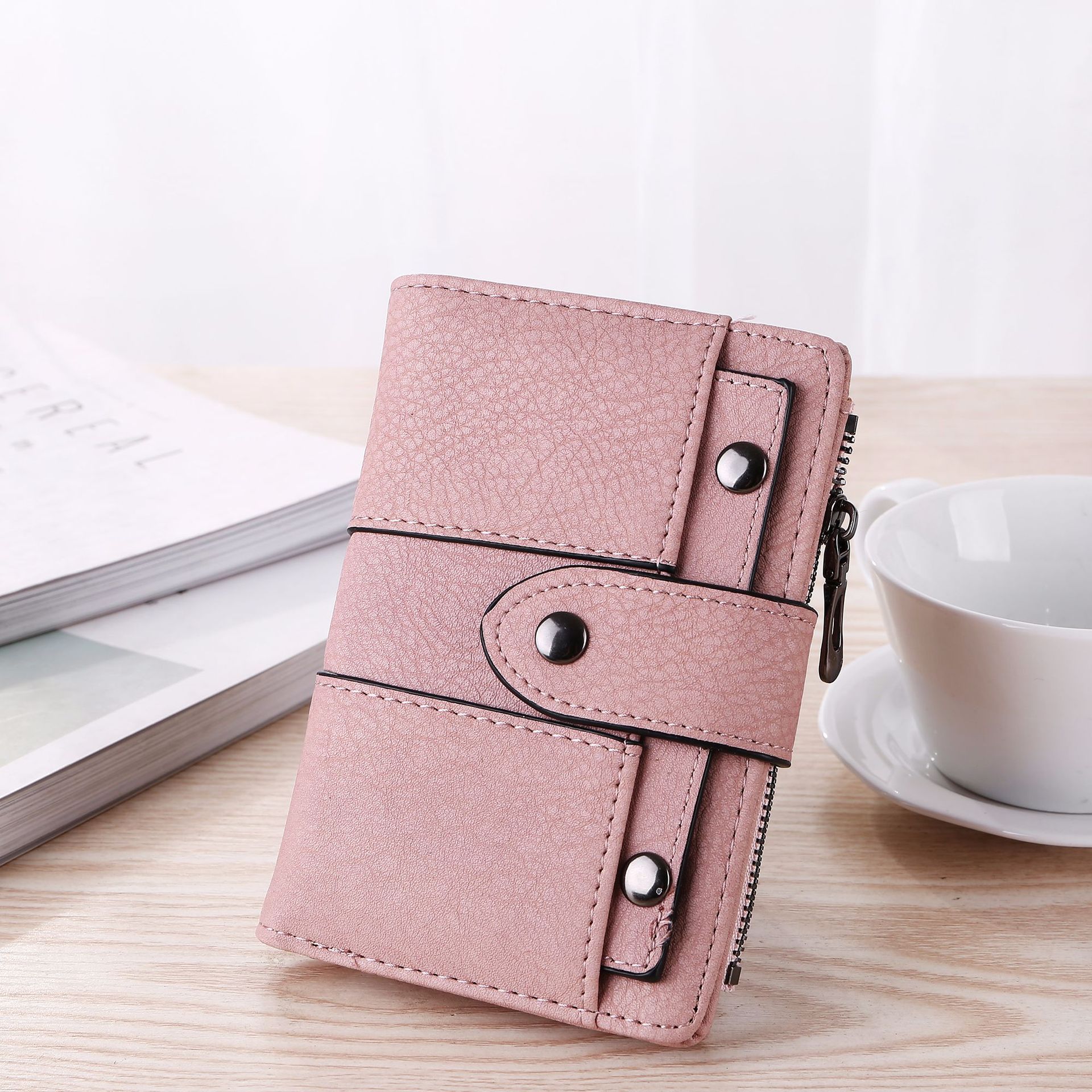 Women's Faux Leather Wallet Pink Coin Purse Card Holder - Image 1