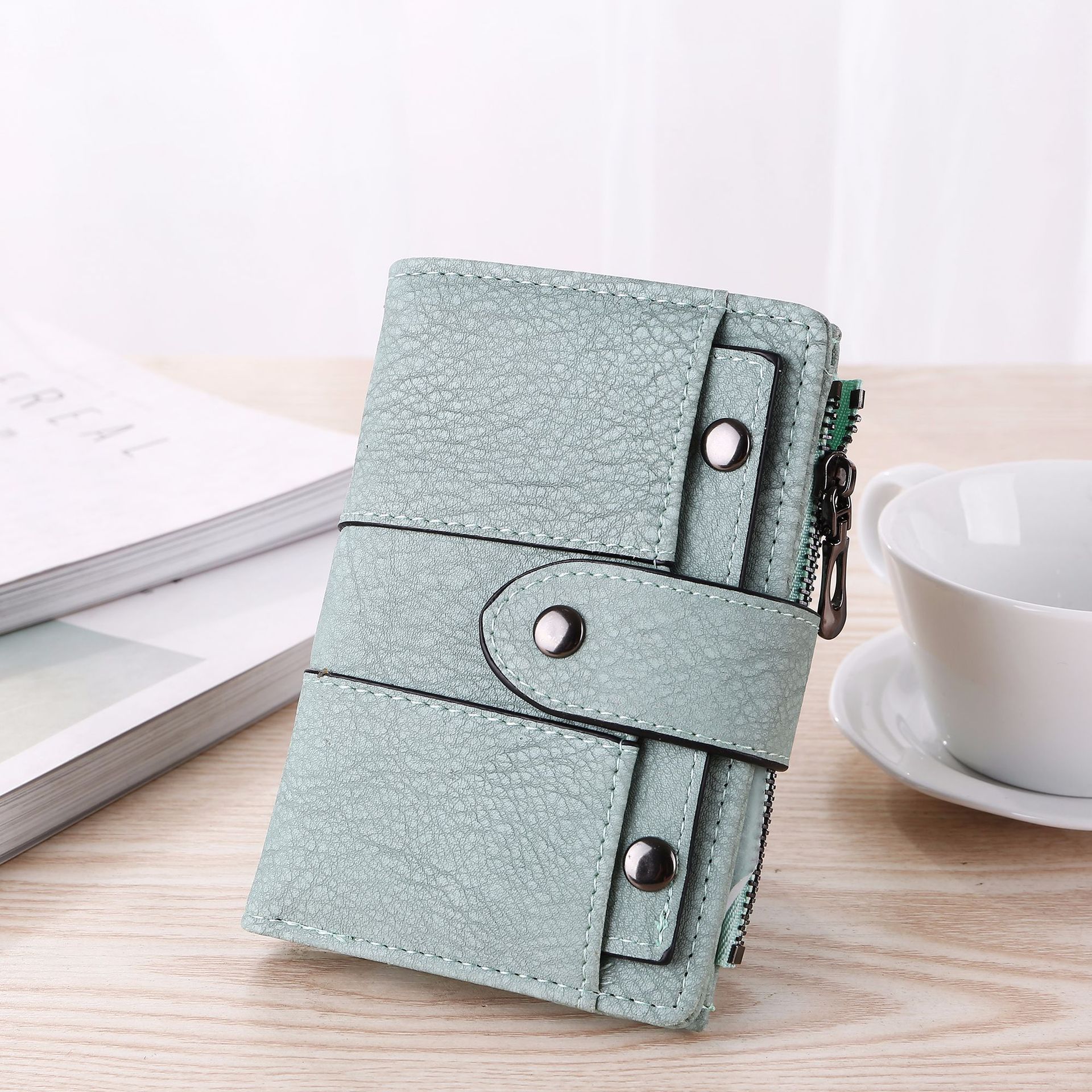 Women's Light Green Faux Leather Wallet with Card Holder - 1 Piece - Image 1