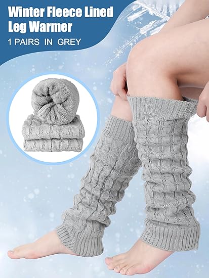 Women's Light Grey Leg Warmers 2 Pairs Warm Soft Comfortable Winter Accessory - Image 3