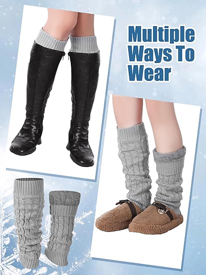 Women's Light Grey Leg Warmers 2 Pairs Warm Soft Comfortable Winter Accessory - Image 4