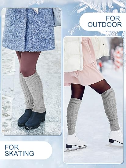 Women's Light Grey Leg Warmers 2 Pairs Warm Soft Comfortable Winter Accessory - Image 5
