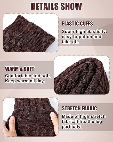Women's Leg Warmers Warm Coffee Brown 2 Pack - Image 3