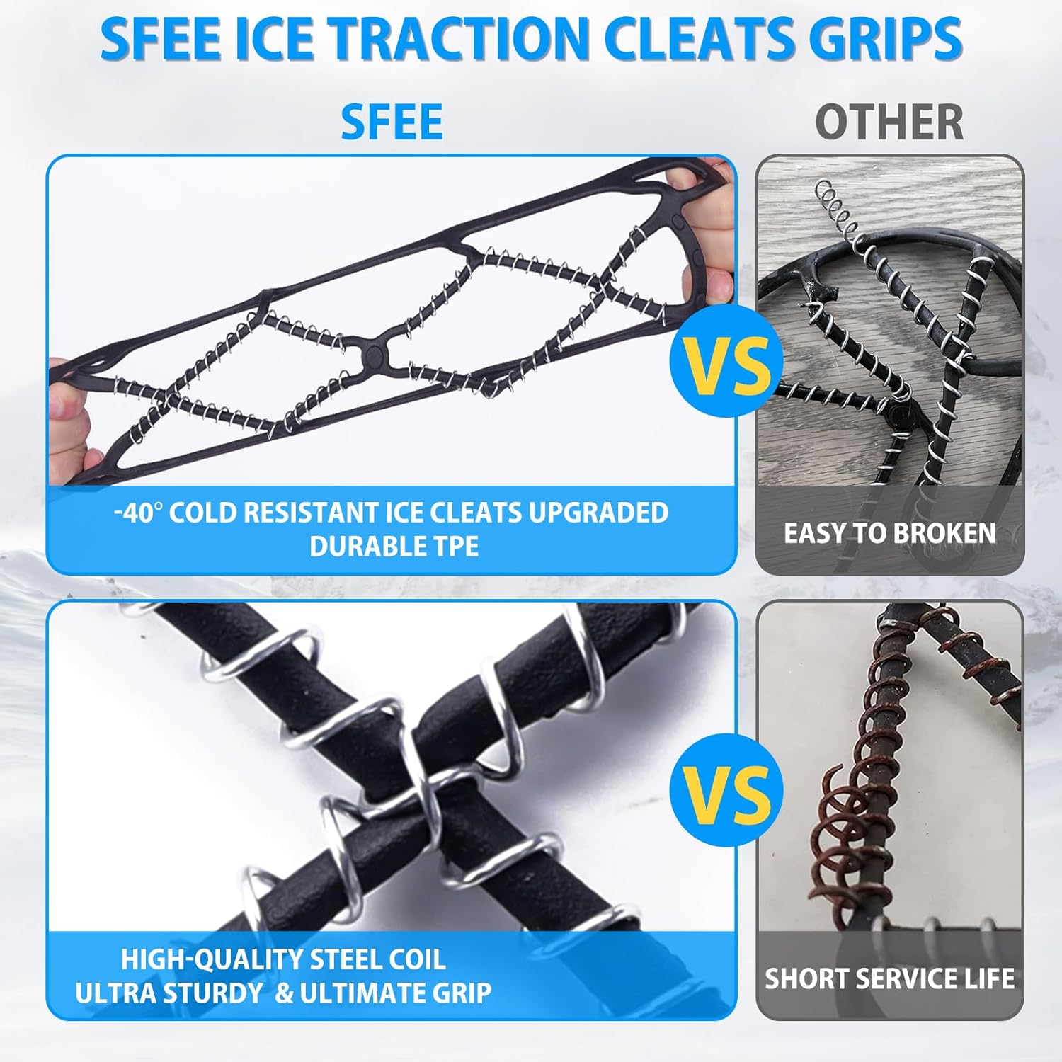 Anti-Slip Snow Shoes Covers Ice Grips Traction Cleats for Boots Shoes Size 38-43 2 Pairs - Image 4