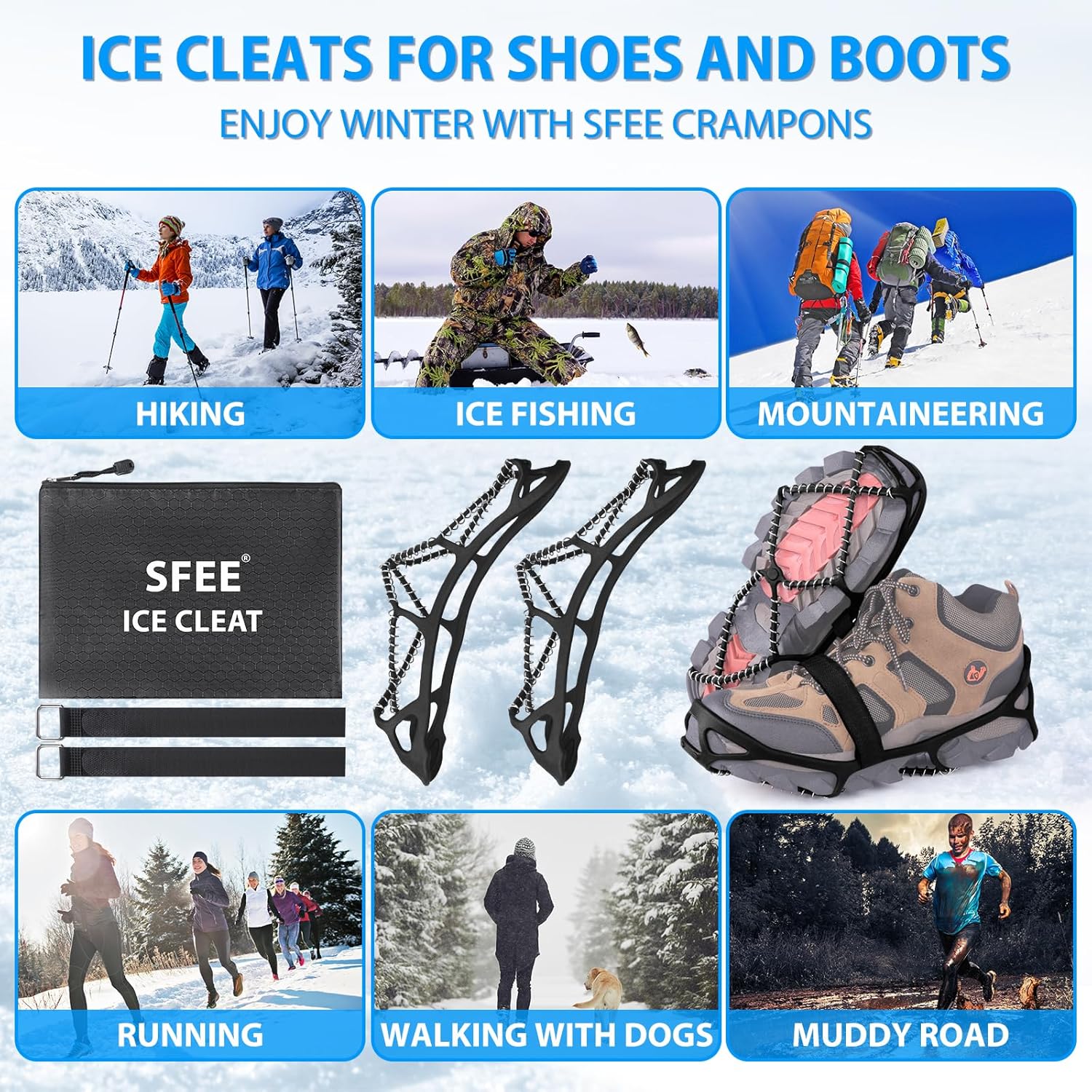 Anti-Slip Snow Shoes Covers Ice Grips Traction Cleats for Boots Shoes Size 38-43 2 Pairs - Image 5