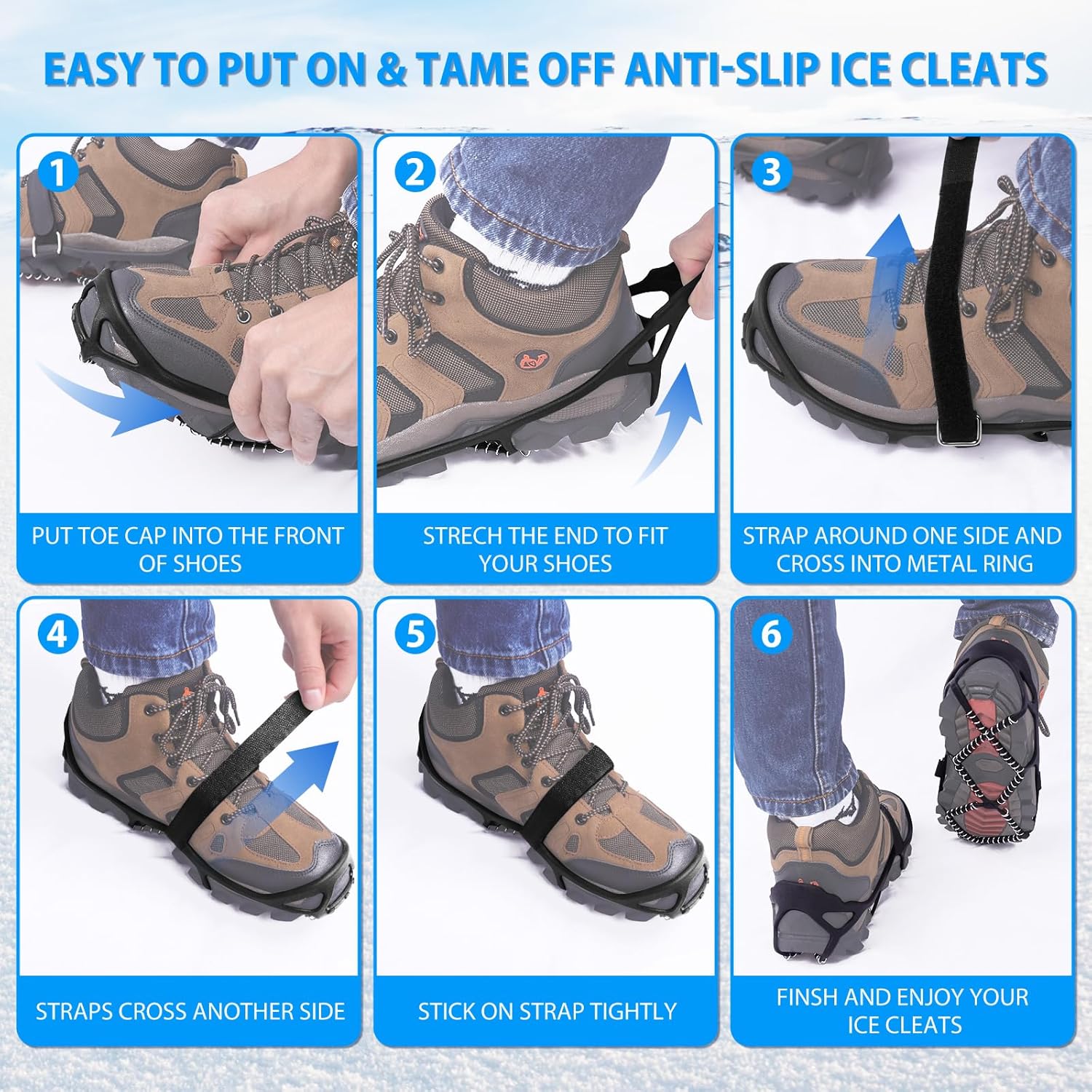 Anti-Slip Snow Shoes Covers Ice Grips Traction Cleats for Boots Shoes Size 38-43 2 Pairs - Image 6