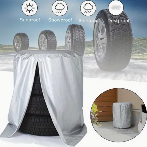 4-Piece Silver Waterproof Winter/Summer Car Tyre Covers - 73cm x 110cm - Image 2