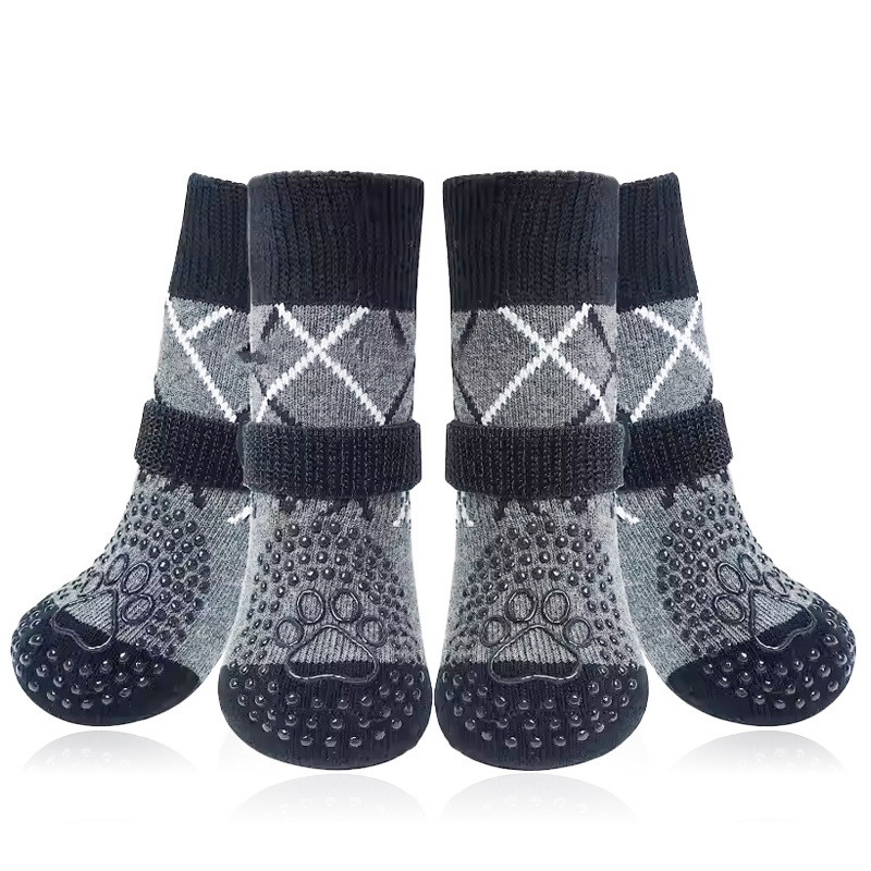 Non-Slip Dog Boots 4 Pack Size M Grey Elastic Paw Protectors for Muddy Paws - Image 1