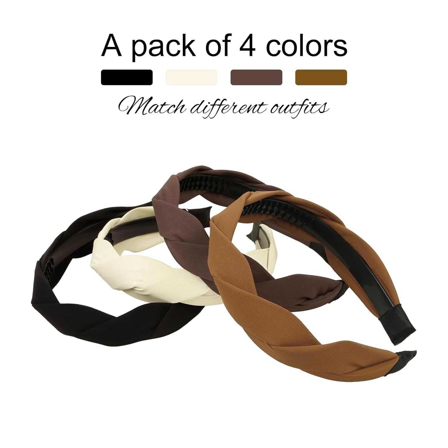 Women's Retro Wide Hairbands Set of 4 - Black White Brown Coffee - Adult Hair Accessories - Image 7