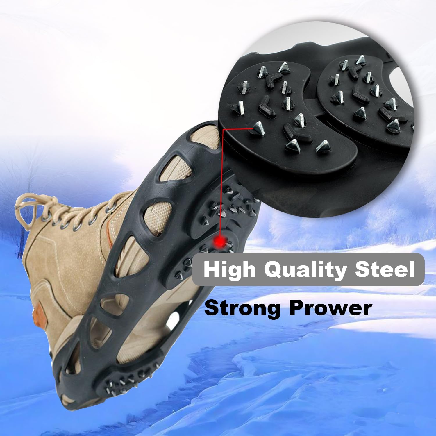 Non-Slip Spikes with 30 Teeth Strong Grip Size 36-41 Black 1 Pair - Image 2