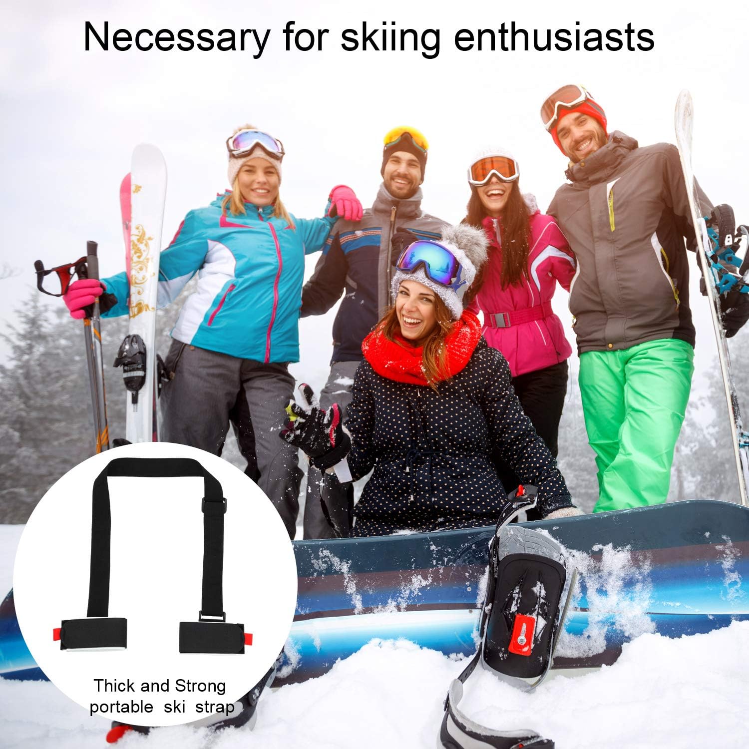 Adjustable Ski Carrier Bag for Skis and Poles - Black (4 Pack) - Image 2