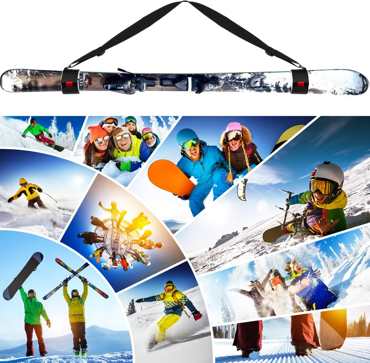 Adjustable Ski Carrier Bag for Skis and Poles - Black (4 Pack) - Image 4