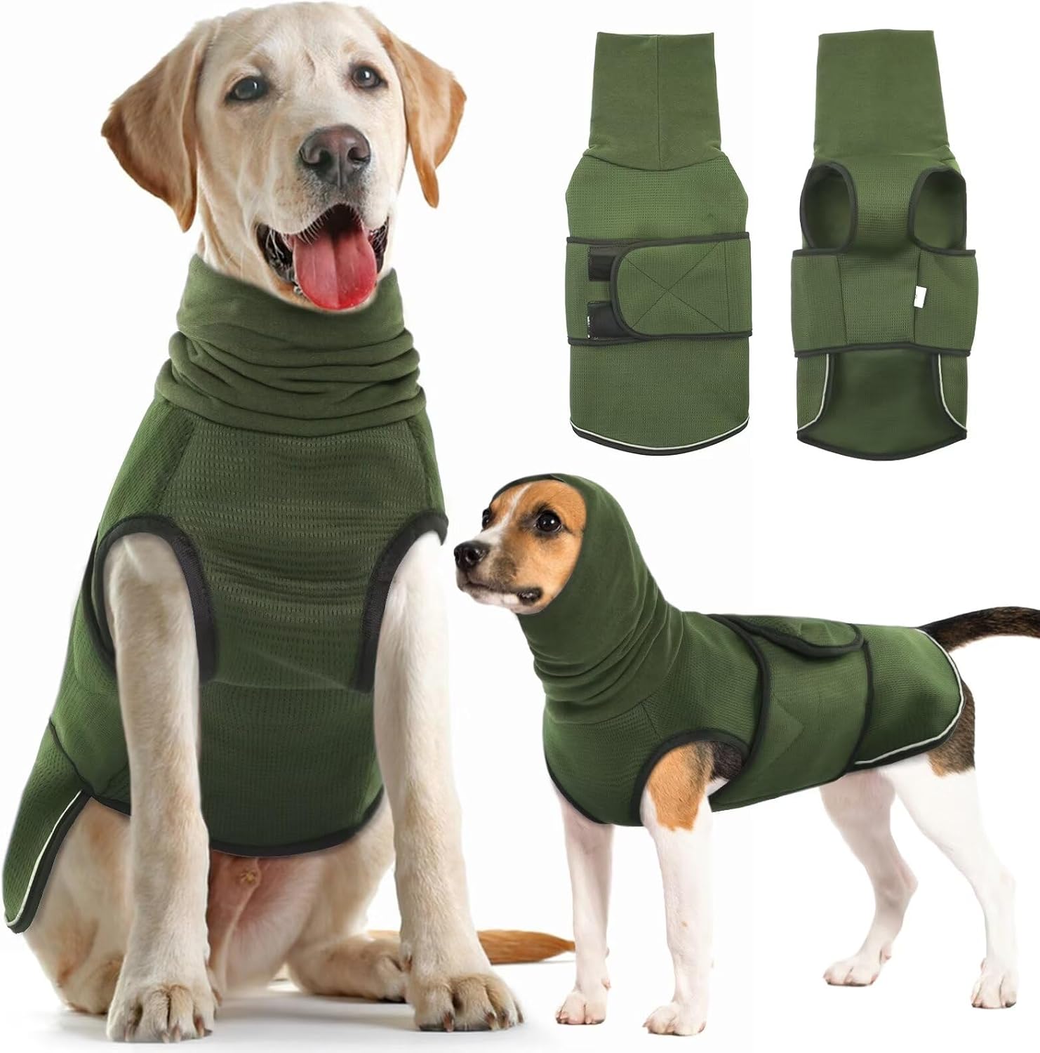 Small Military Green Dog Winter Coat - Soft Warm Adjustable Bodywarmer for Dogs - Image 1