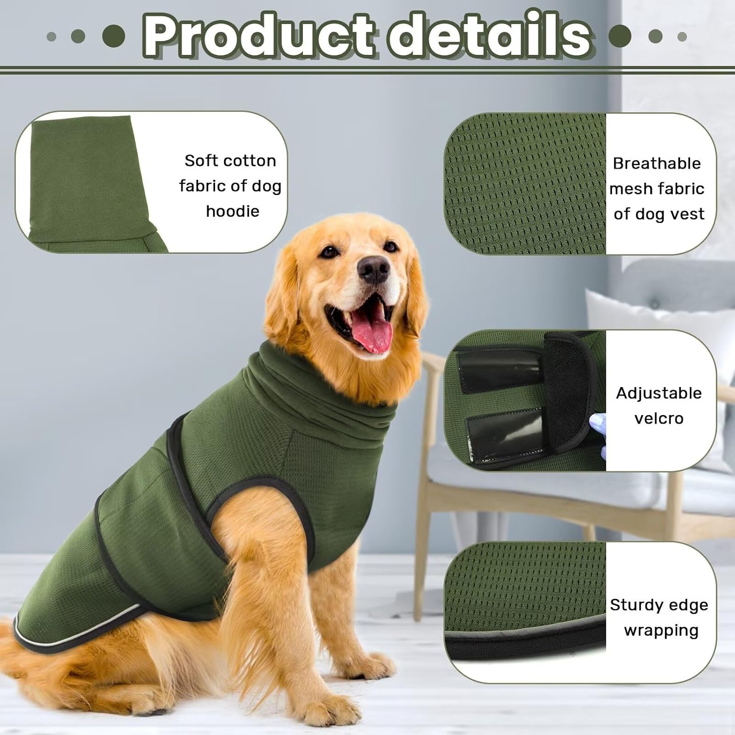 Dog Winter Jacket - Soft Pet Clothing - Bodywarmer - Warm - Adjustable - Size L - Military Green - 1 Piece - Image 4