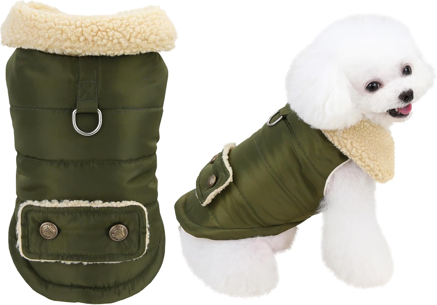 Winter Warm Dog Jacket Military Green Size S for Cold Weather Protection - Image 1