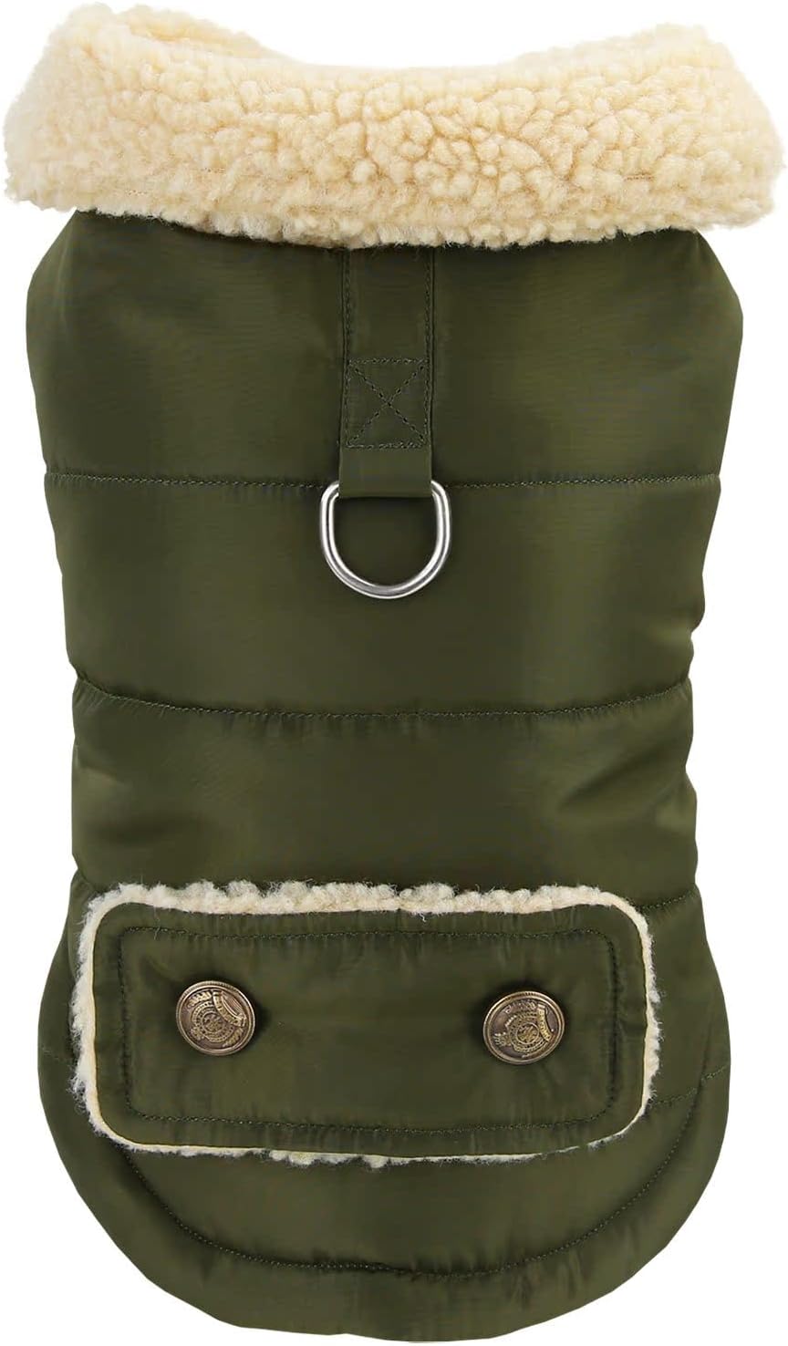 Winter Warm Dog Jacket Military Green Size S for Cold Weather Protection - Image 2