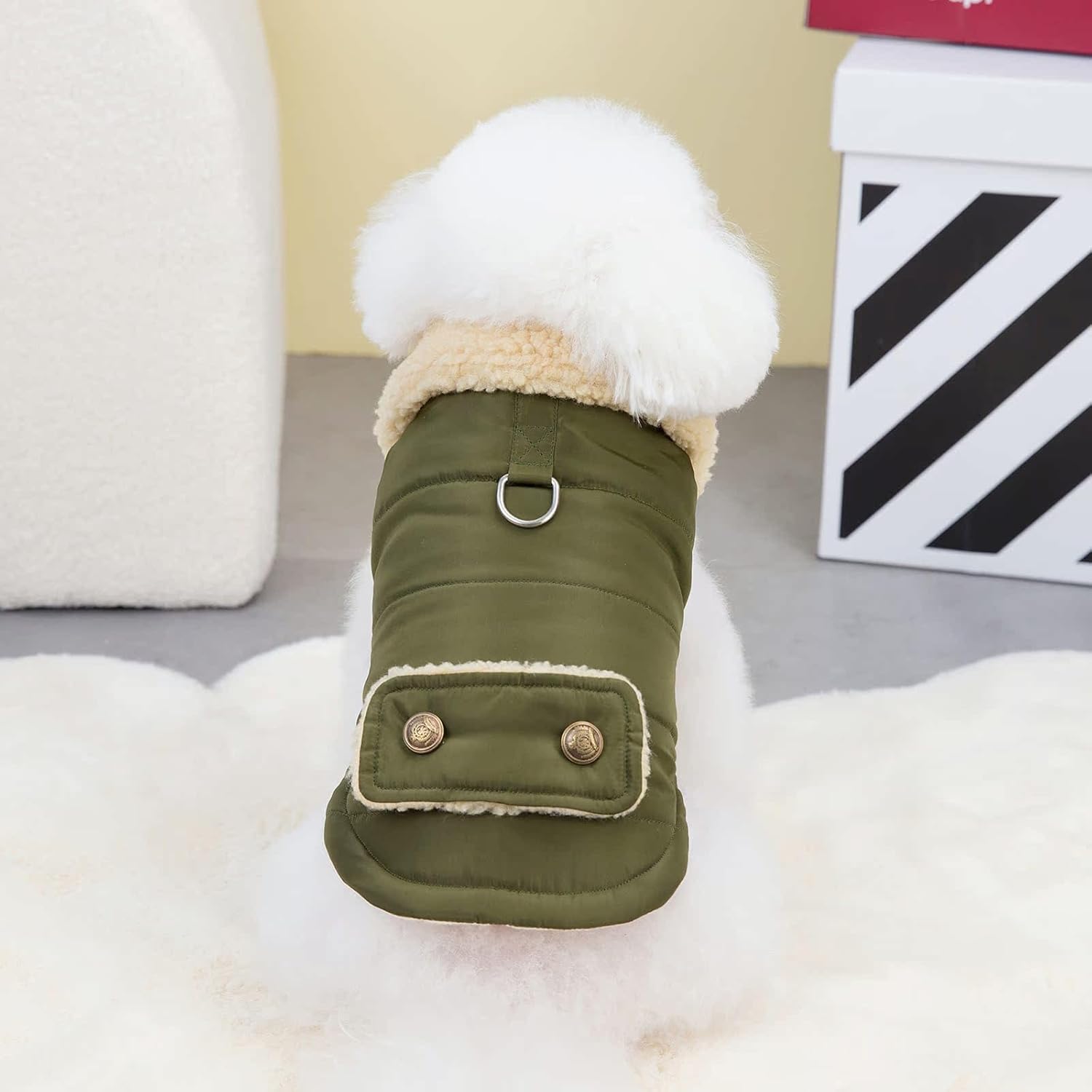 Winter Dog Jacket Warm Military Green Size L - Cold Weather Pet Coat for Dogs - Image 3