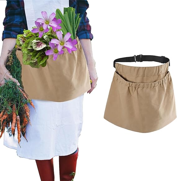 Adjustable Garden Apron with Pockets - Reusable Harvest Pouch for Fruit Picking - Portable Khaki Garden Tool Bag - Image 1