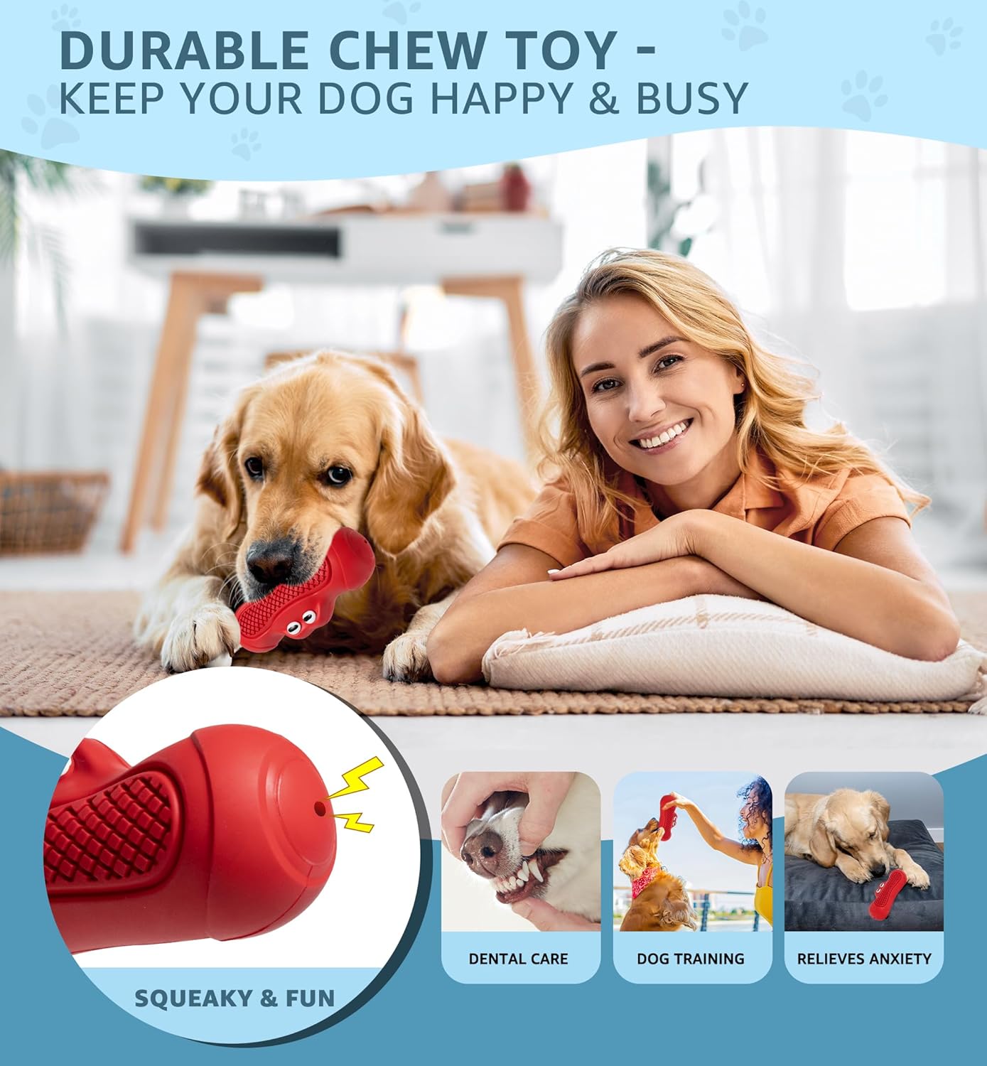 Red Indestructible Dog Chew Toy - Chew Stick for Medium and Large Dogs - Promotes Dental Care and Teeth Cleaning - 1 Piece - Image 2