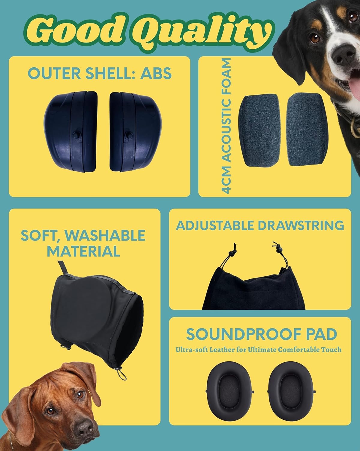 Dog Ear Muffs Noise Reduction Hearing Protection Warm XL Black 1 Piece - Image 2