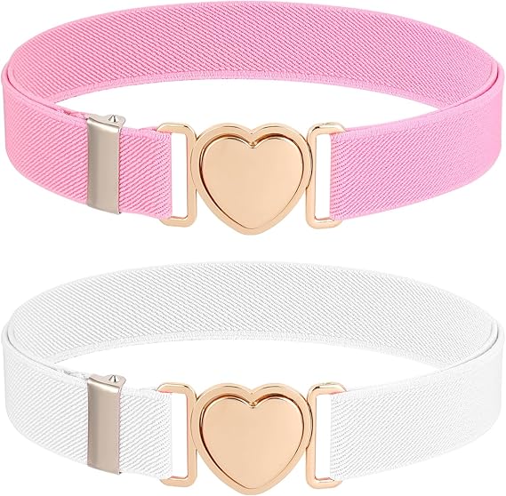 2 Pack Kids Elastic Belts with 1-Click Heart Buckle - Super Soft Adjustable Waistband for Toddlers & Girls - Easy to Use Self Fastening Design - Image 1