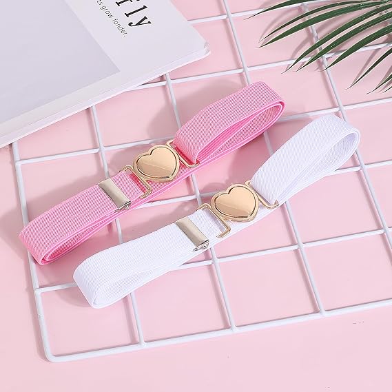 2 Pack Kids Elastic Belts with 1-Click Heart Buckle - Super Soft Adjustable Waistband for Toddlers & Girls - Easy to Use Self Fastening Design - Image 6