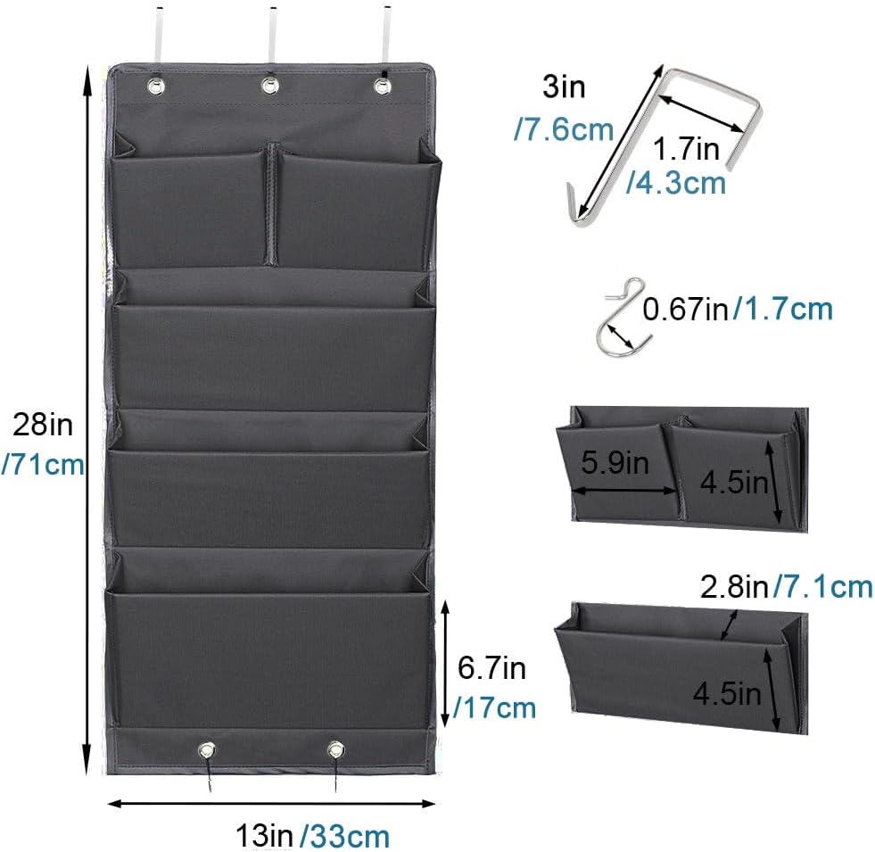 Over Door Organizer 5 Pocket Hanging Storage Bag Grey Wall Mounted Space Saving Organiser - Image 2