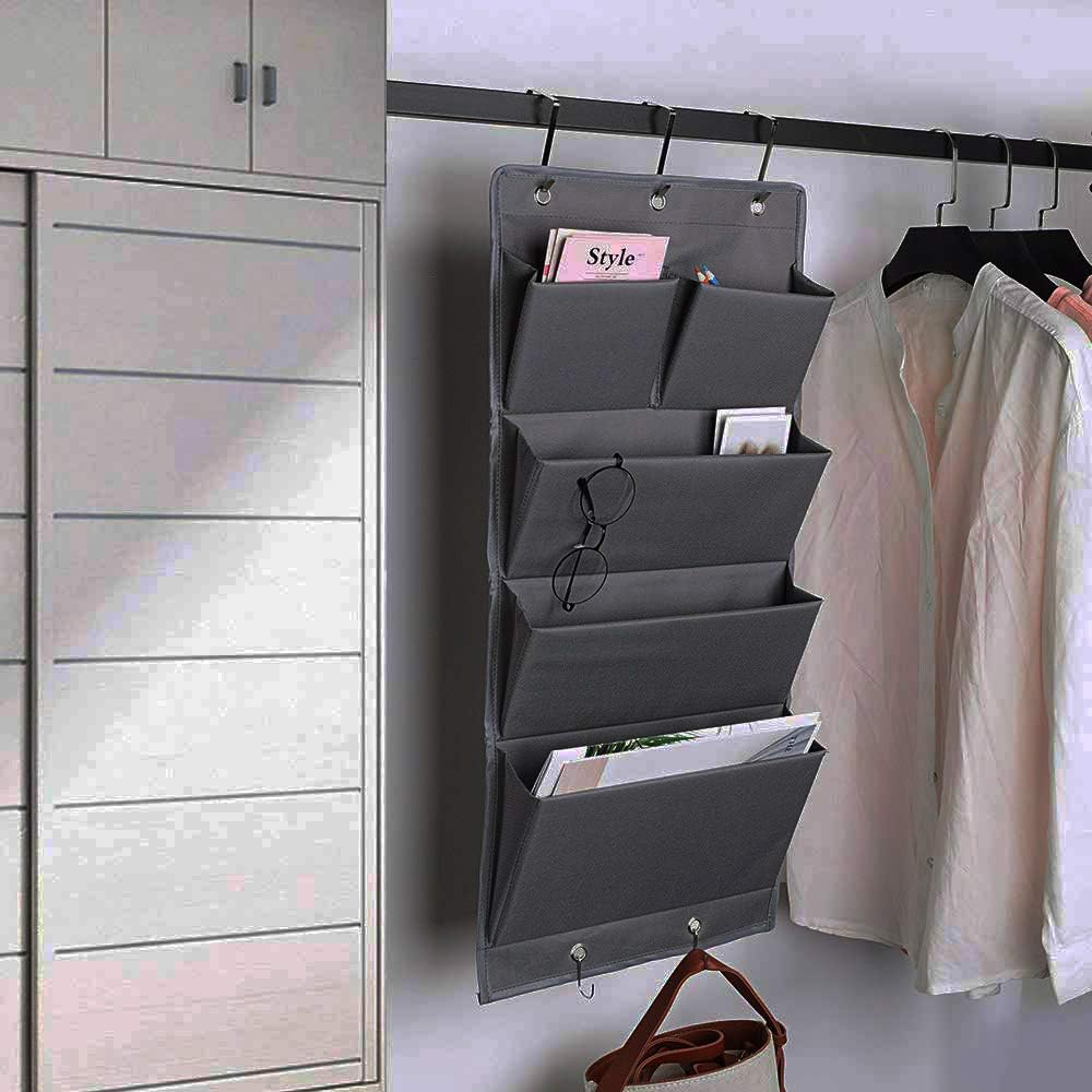 Over Door Organizer 5 Pocket Hanging Storage Bag Grey Wall Mounted Space Saving Organiser - Image 3