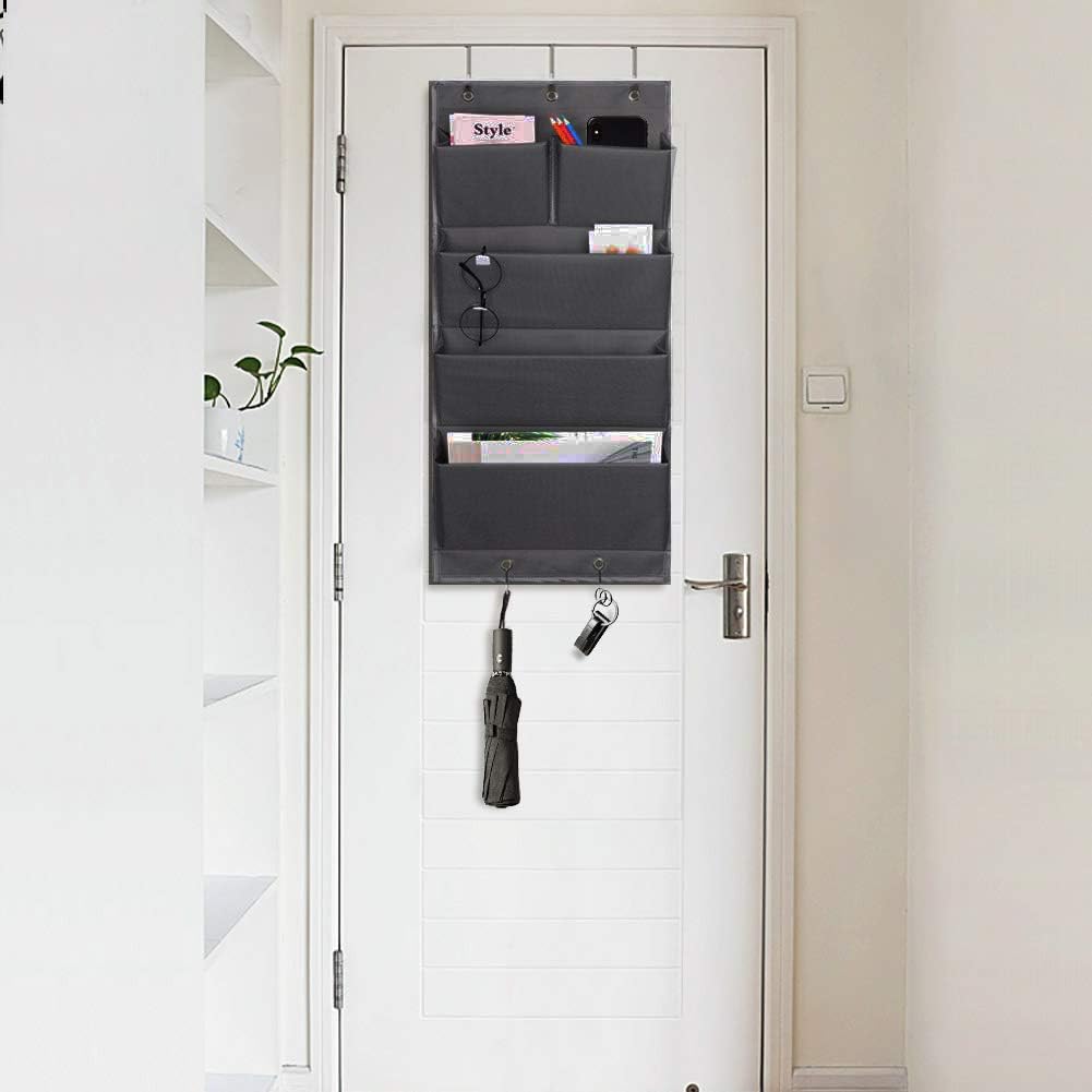 Over Door Organizer 5 Pocket Hanging Storage Bag Grey Wall Mounted Space Saving Organiser - Image 6