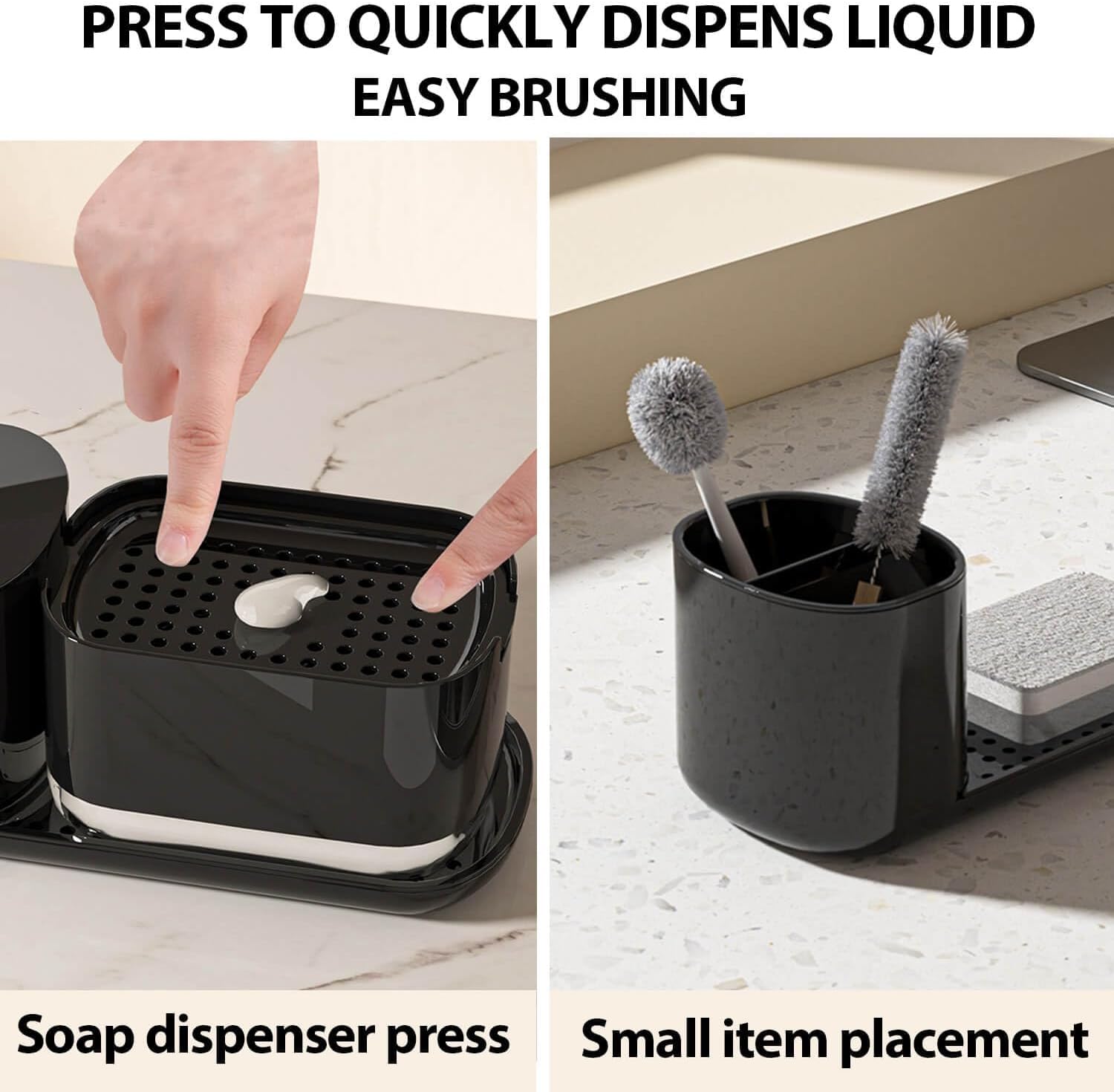 Kitchen Storage Rack with Sink Organizer and Dishcloth Holder - Black - Image 2