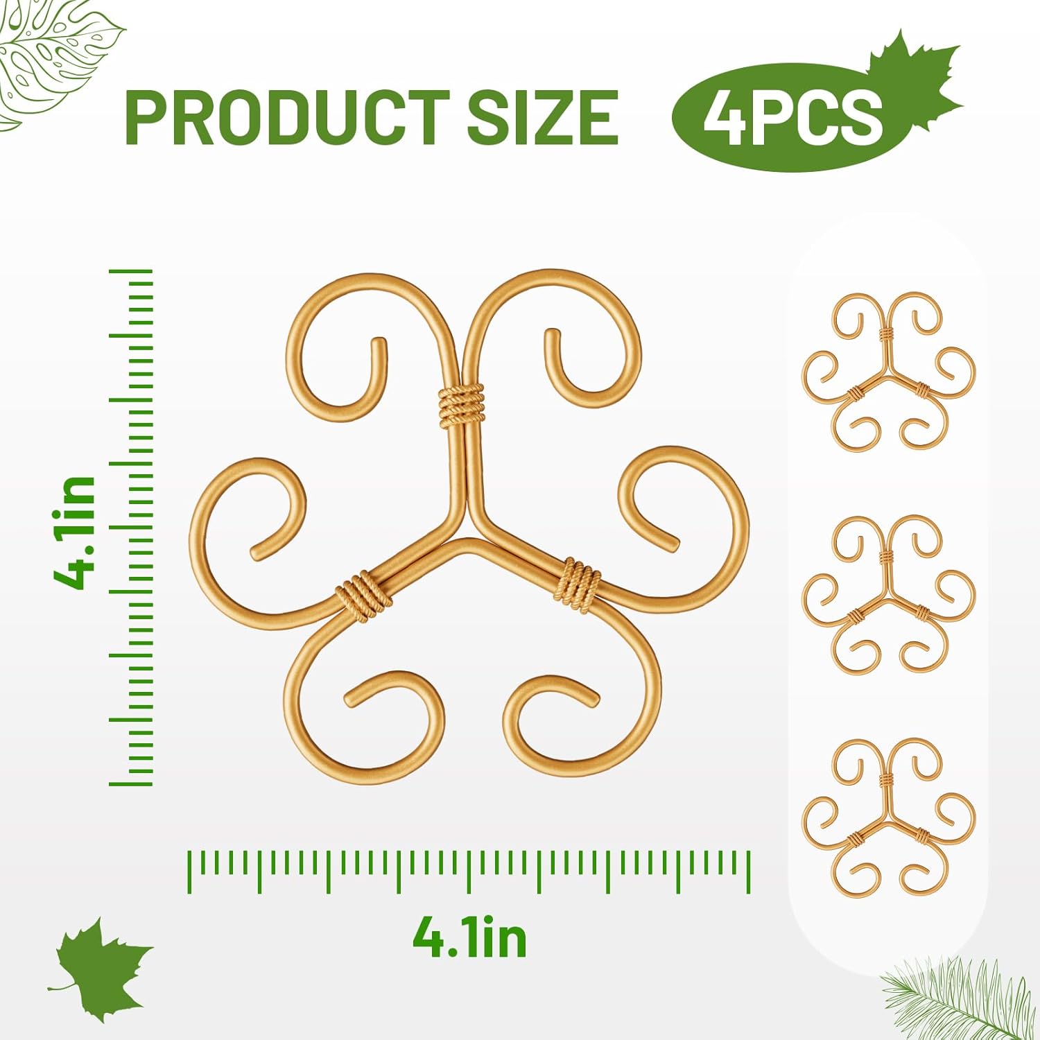10.5cm x 10.5cm Gold Plant Stem Supports 4 Pack - Indoor Plant Stakes for Tall Plants, Monstera - Plant Anchoring Hooks for Indoor Gardens - Image 2