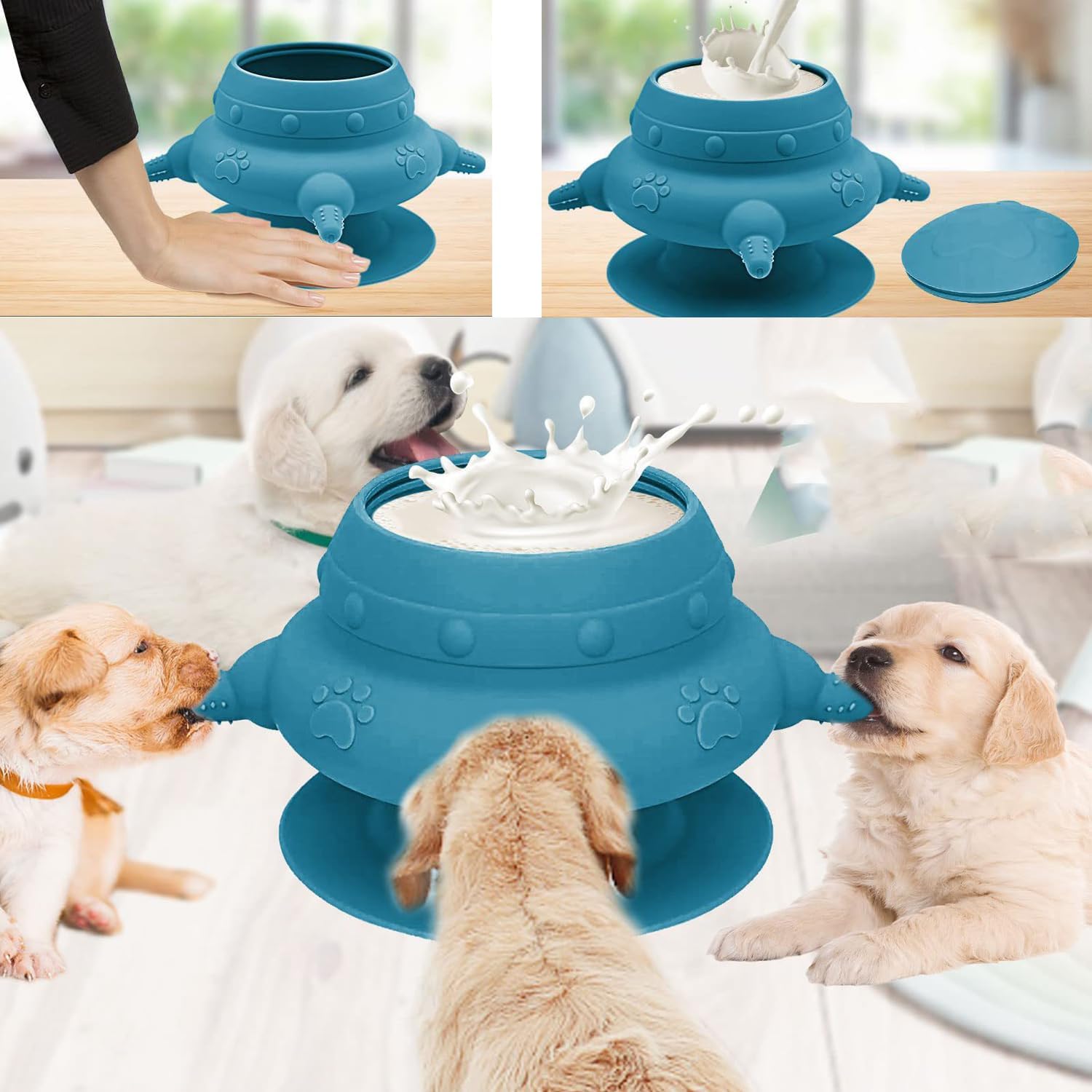 4 Teat Puppy Kitten Feeder Blue for Newborn Pets - Image 5