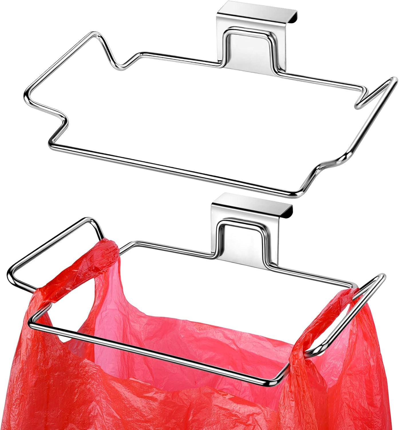 Hanging Trash Bag Holder - Multi-functional Bin Organizer - 23.5x14.5x2.5cm - Silver - 2 Pack - Image 1