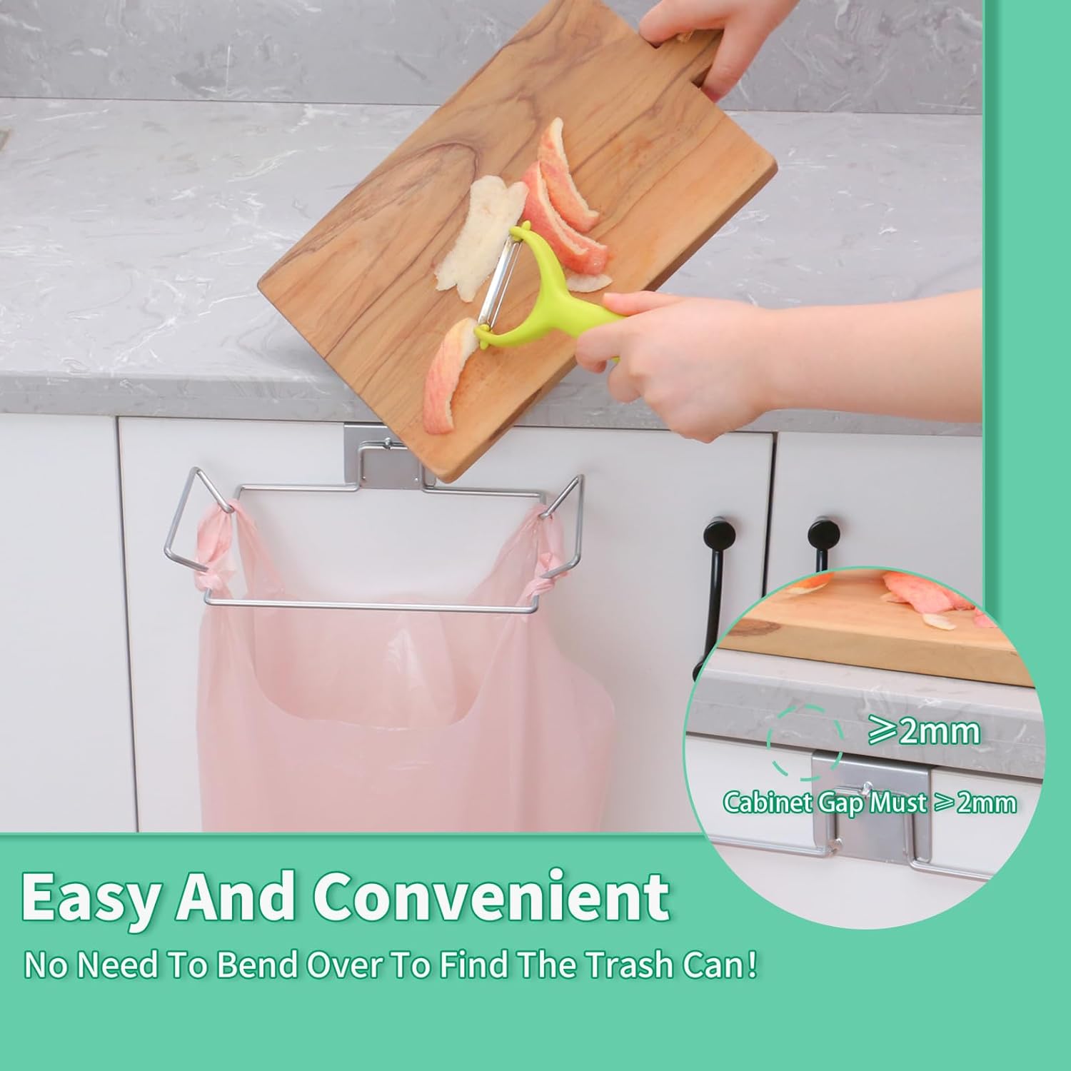 Hanging Trash Bag Holder - Multi-functional Bin Organizer - 23.5x14.5x2.5cm - Silver - 2 Pack - Image 2