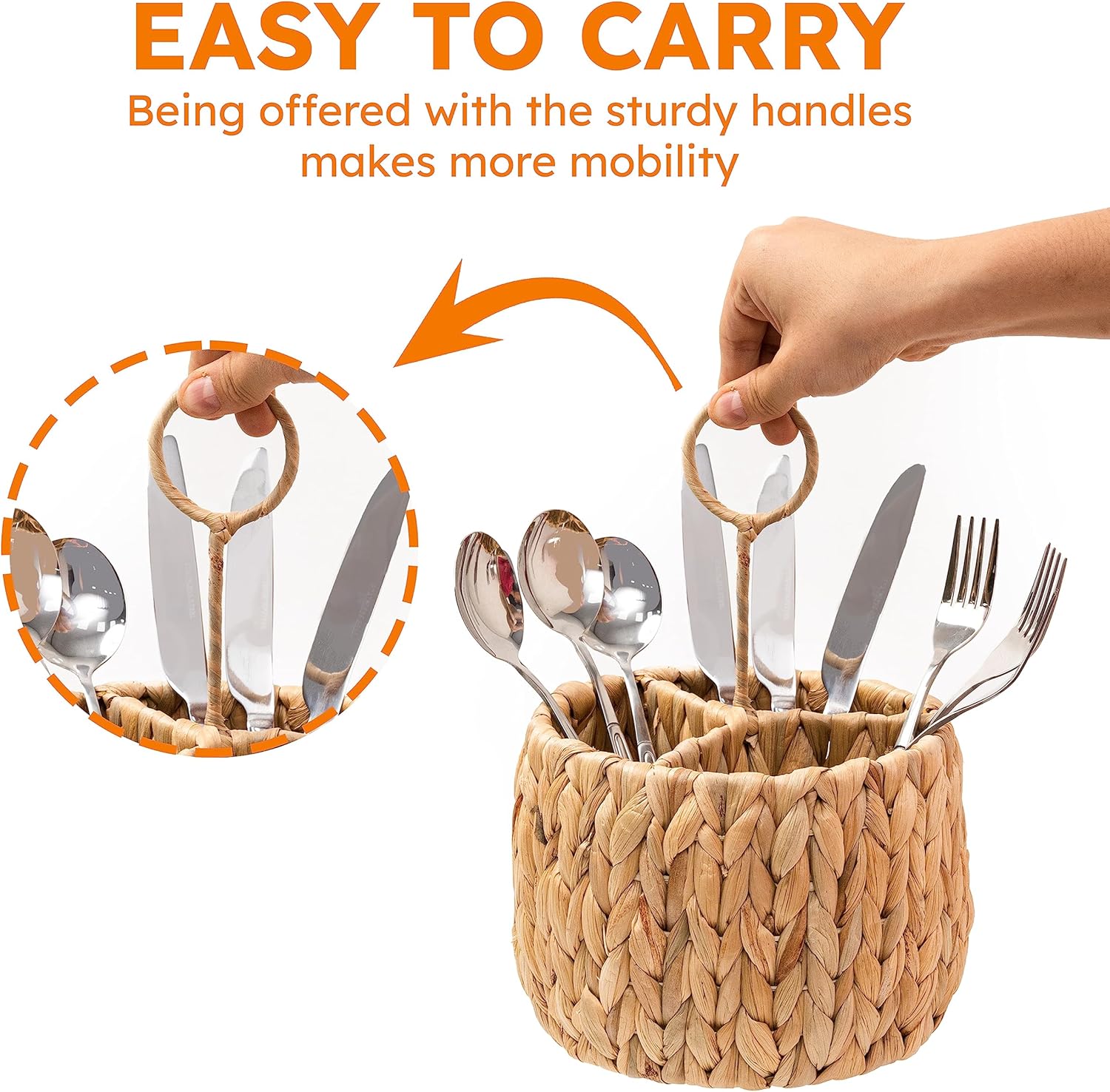 Rotan Standing Cutlery Organizer Kitchen Utensil Holder 17x17x13cm - Image 2