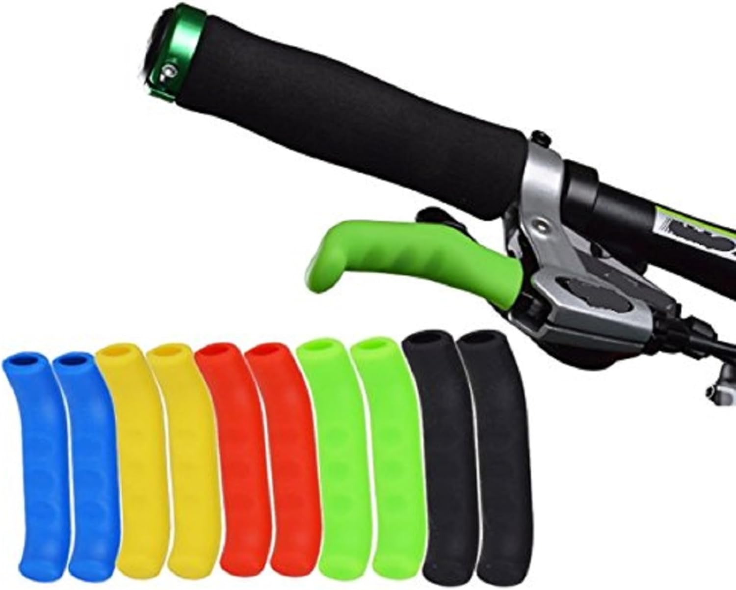 Silicone Bike Handlebar Grips Set 75x12mm Black Red Green Blue Yellow 5 Pairs Universal Fit - Image 1