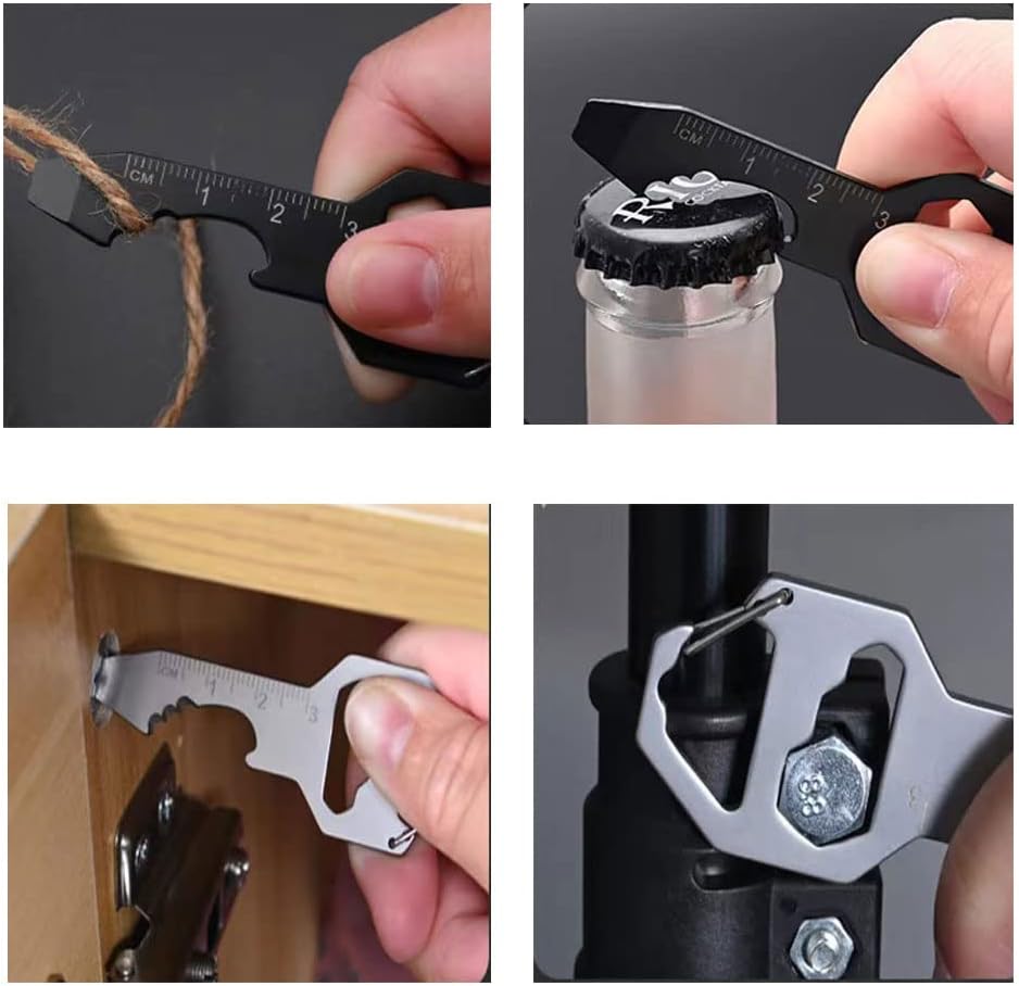Multifunctional Can Opener Multitool - 1 Piece - Black - Includes Can Opener Hex Key Screwdriver & Ruler - Stainless Steel Pocket Tool for Daily Use - Image 5